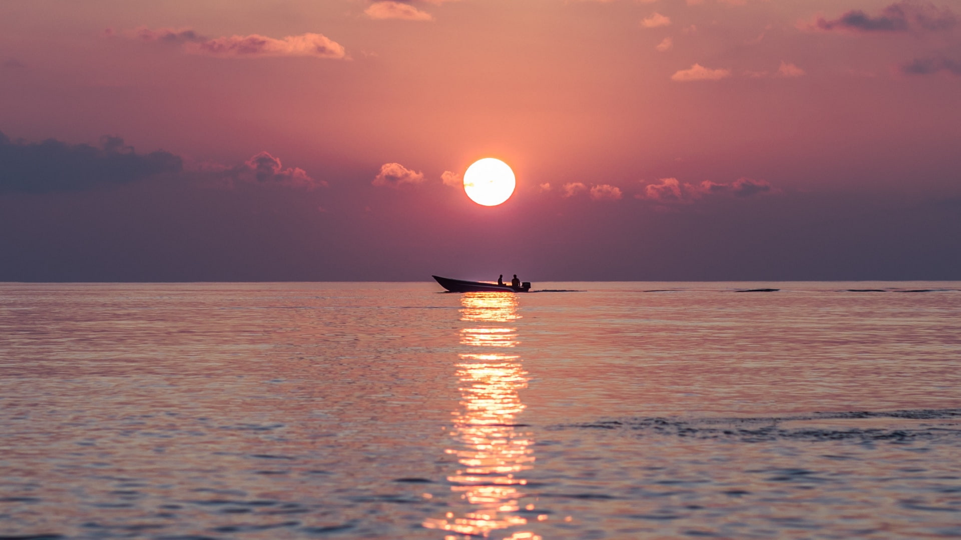 sea, boat, sunset, horizon, Thoddoo, Maldives
