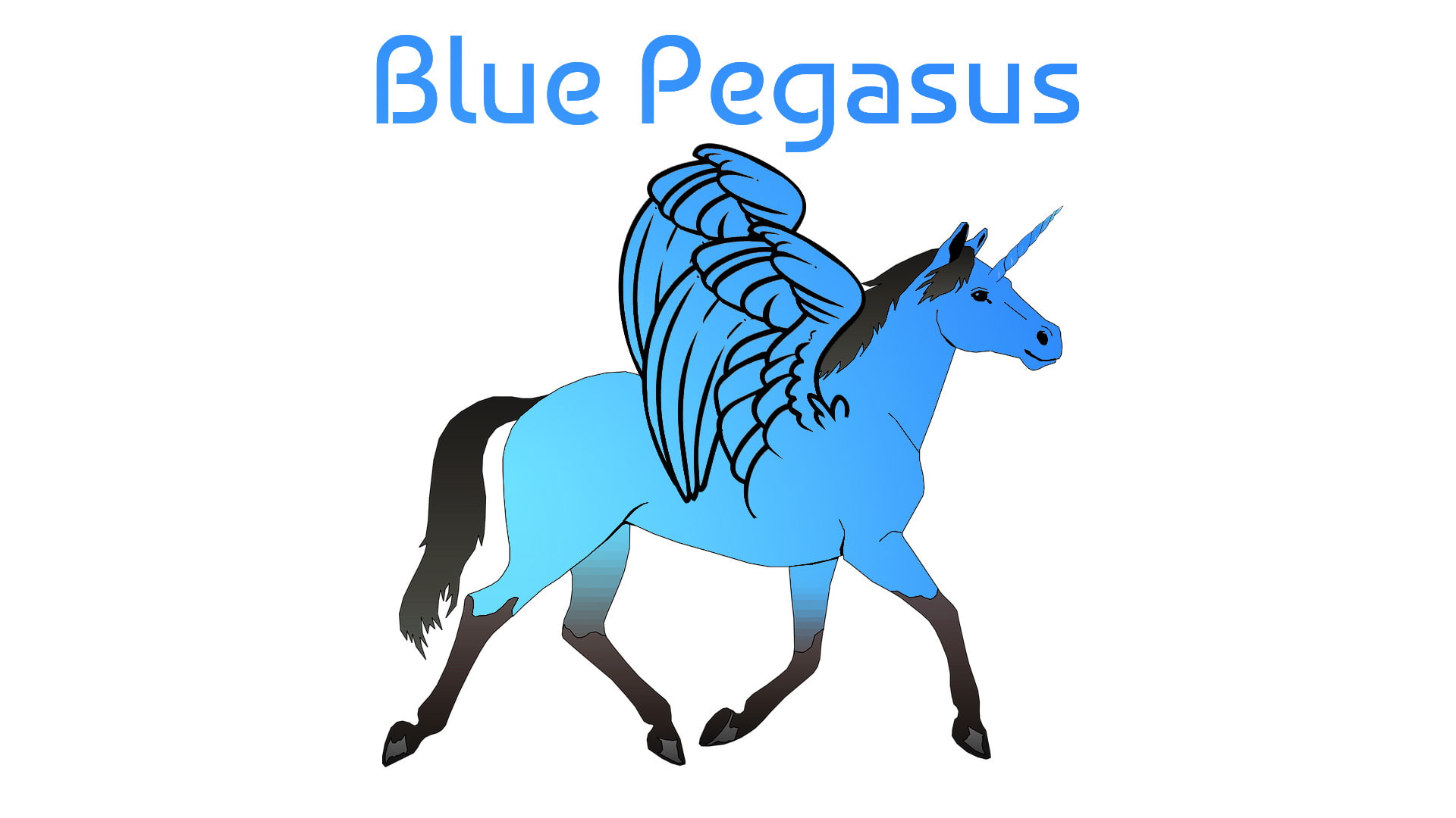 fairy tail horse pegasus blue unicorn wings typography white background simple background