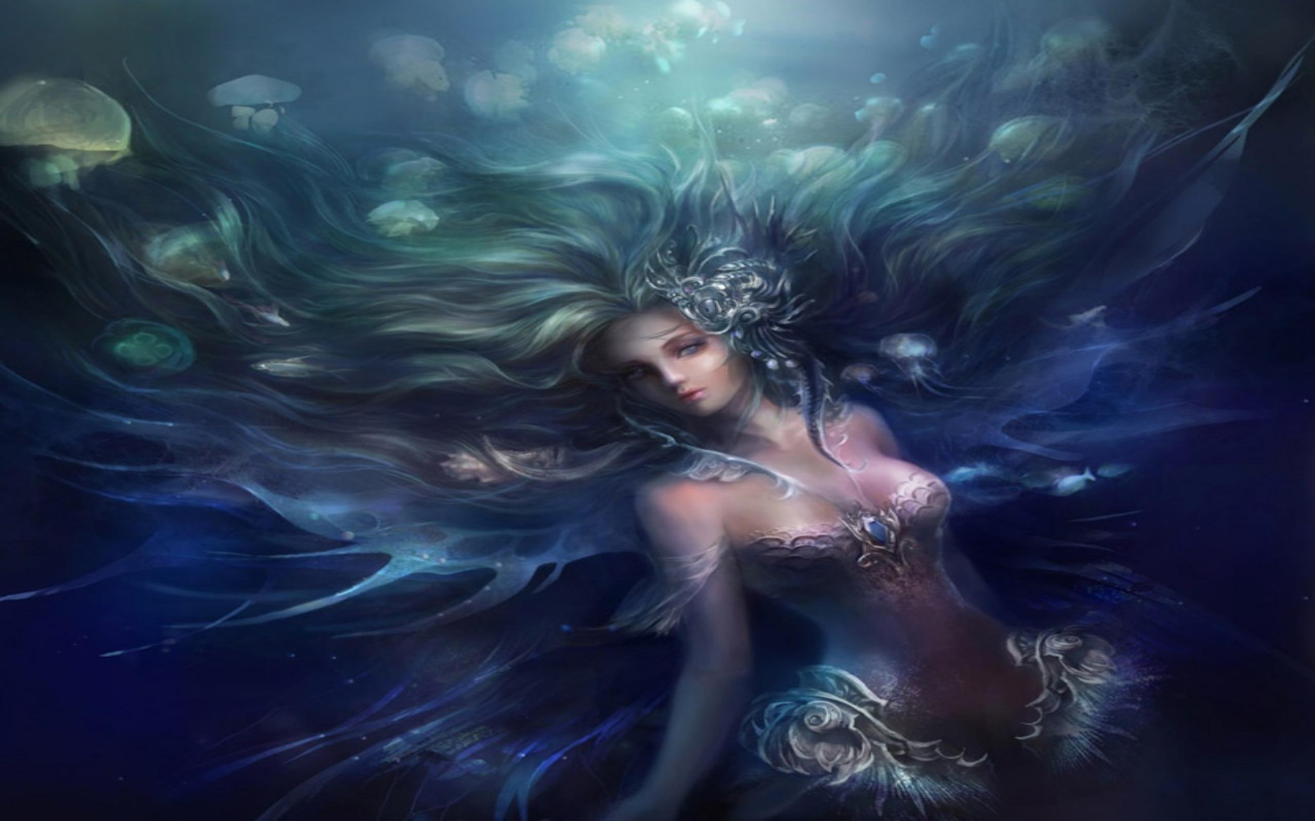 **sea Maiden**, swim, underwater, beautiful, girls, fishes, animals