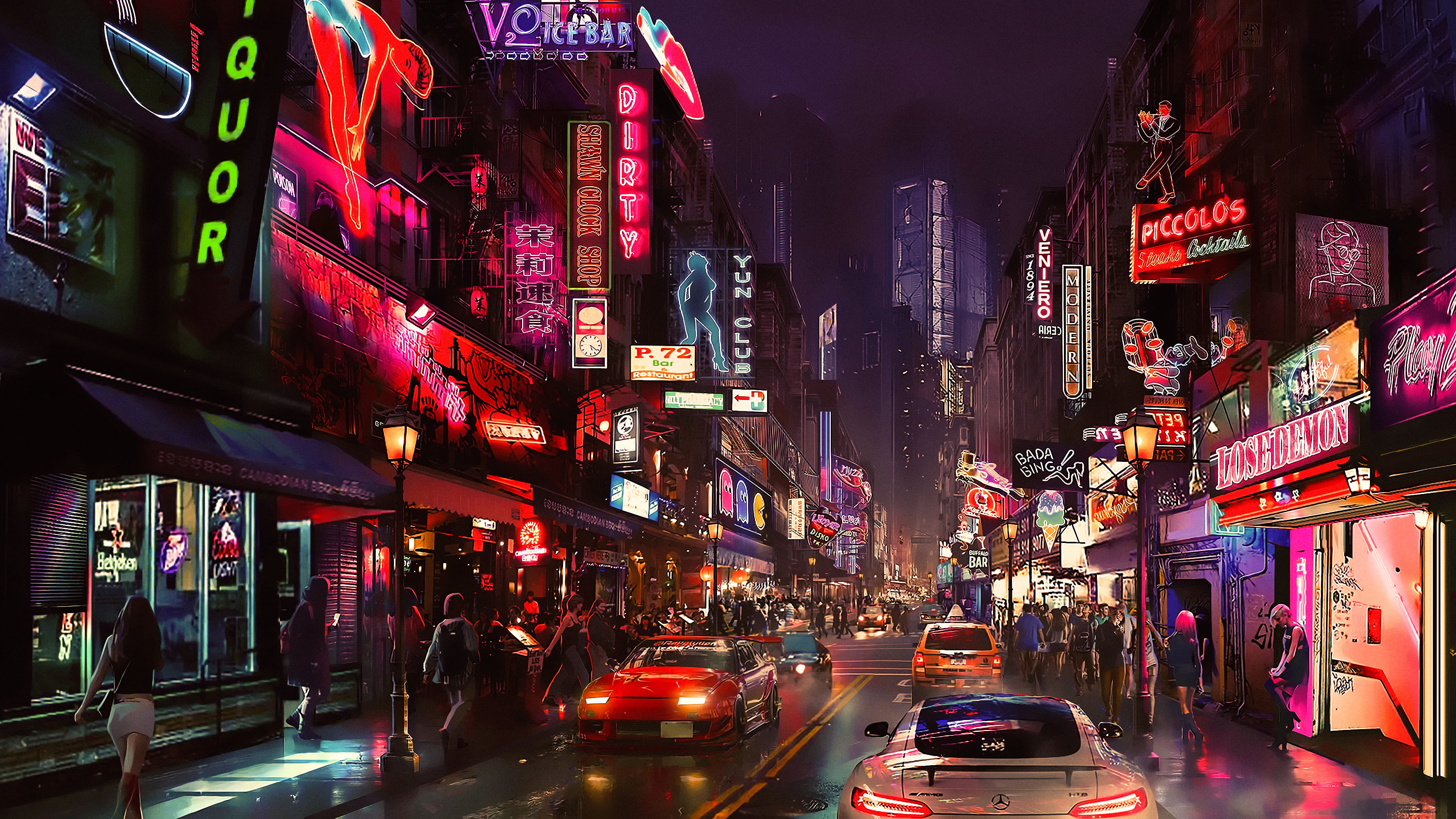 white vehicle, night, artwork, futuristic city, cyberpunk, science fiction