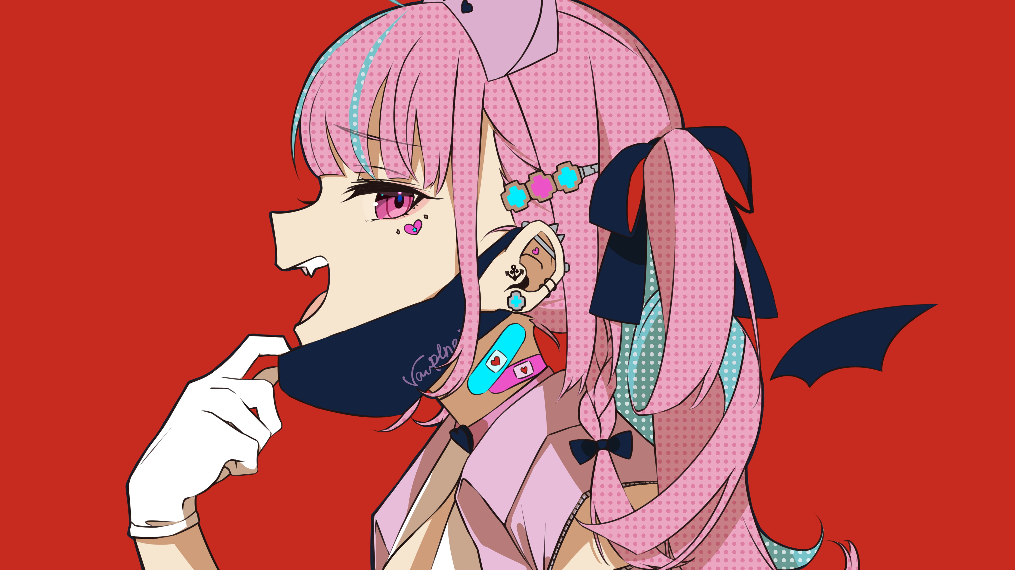 Minato Aqua, anime, anime girls, pink hair, bangs, gloves