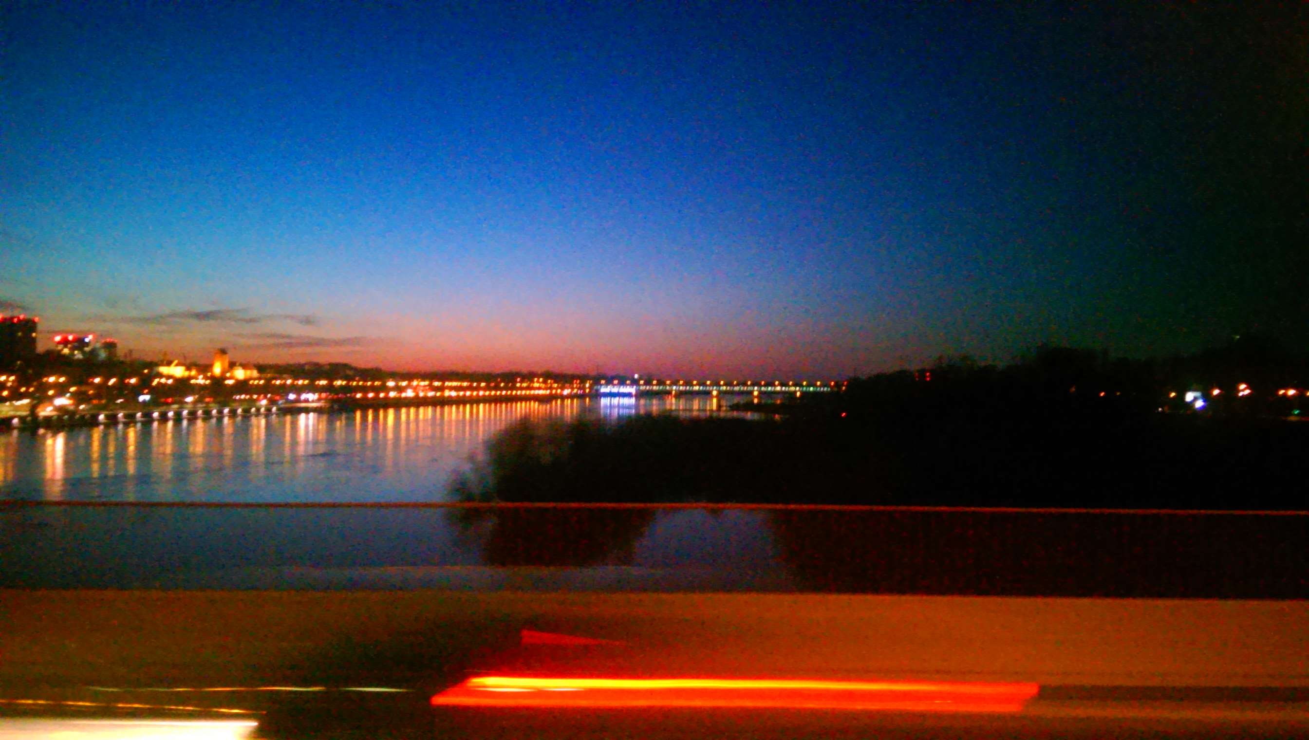 bridge, lights, river, sky, vistula, warsaw, illuminated, night