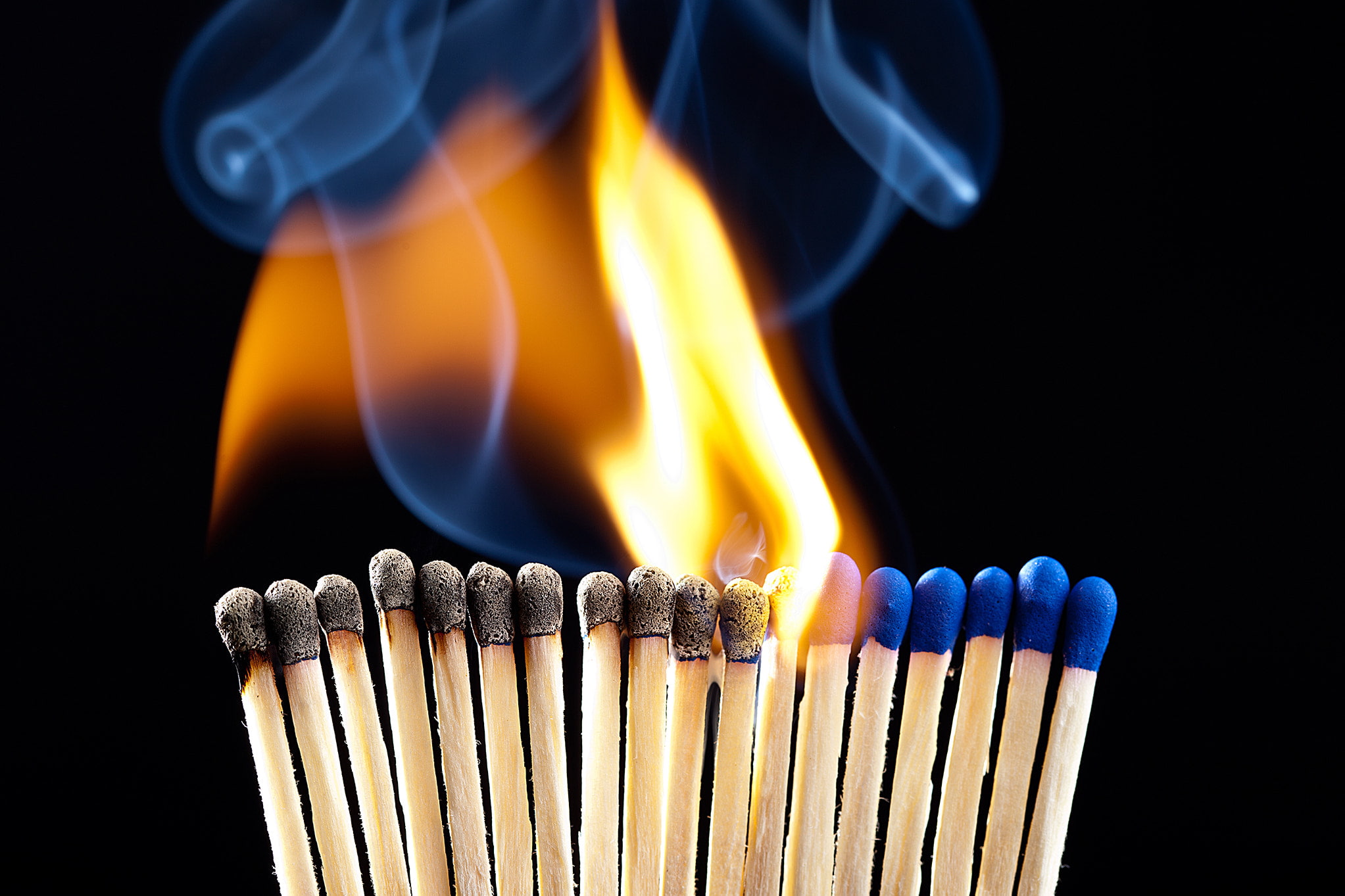 fire, yellow, black, blue, matches, smoke, flame, burning, fire - natural phenomenon