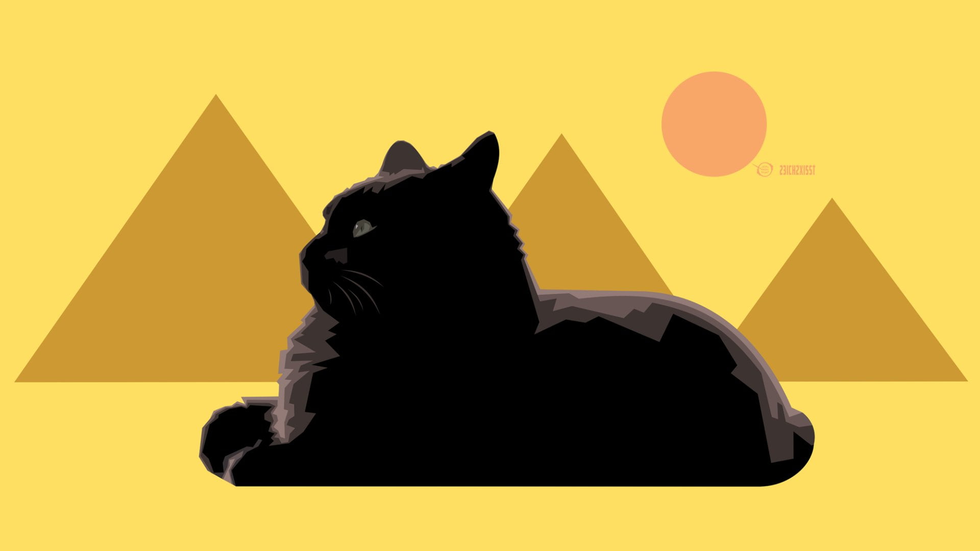 Cats, Cubism, Egyptian, Pyramid, Sun, mammal, yellow, domestic animals