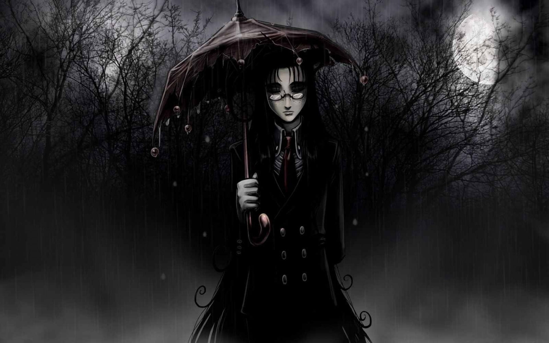 girl holding umbrella in front of trees illustration, Hellsing