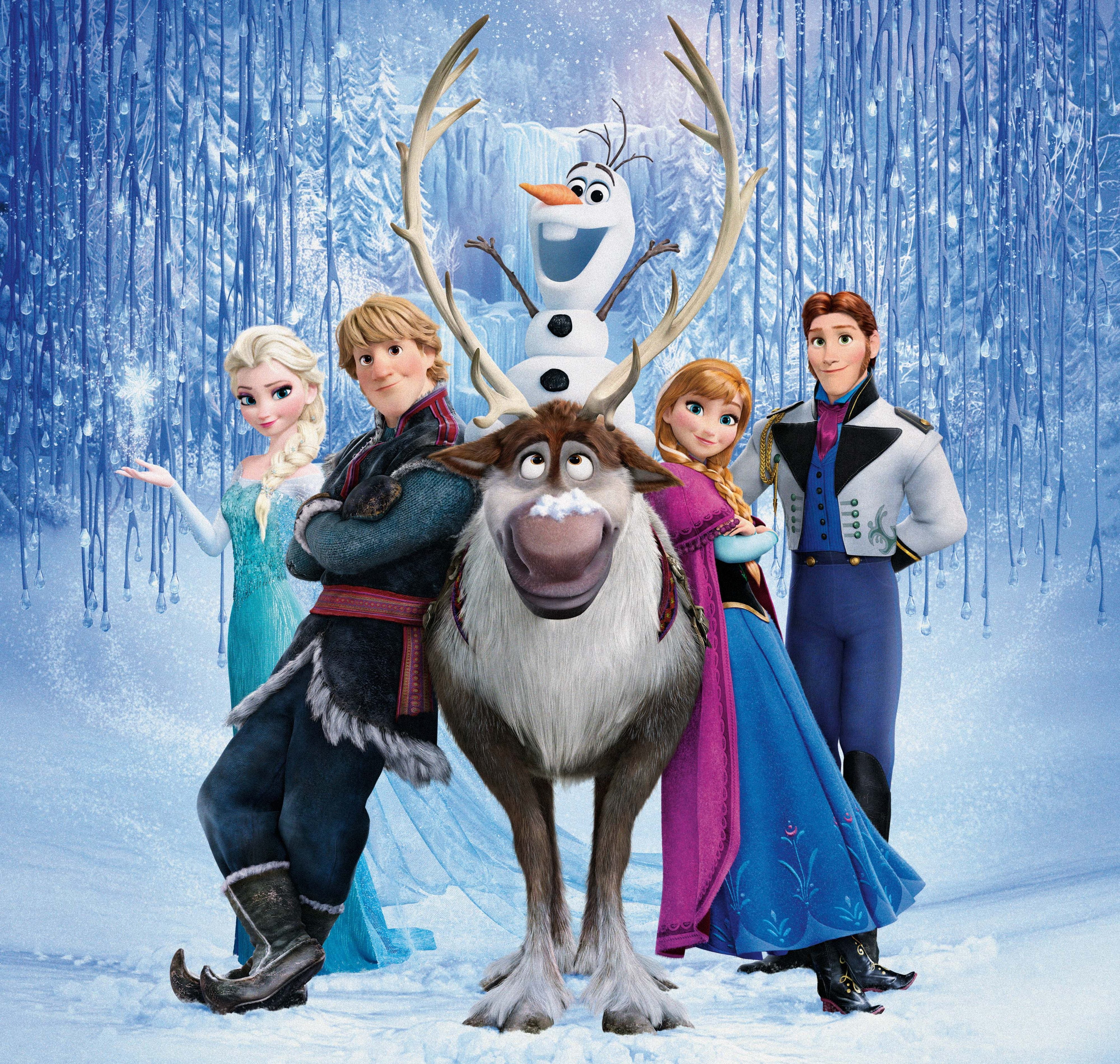 Disney Frozen wallpaper, snow, snowflakes, ice, deer, snowman