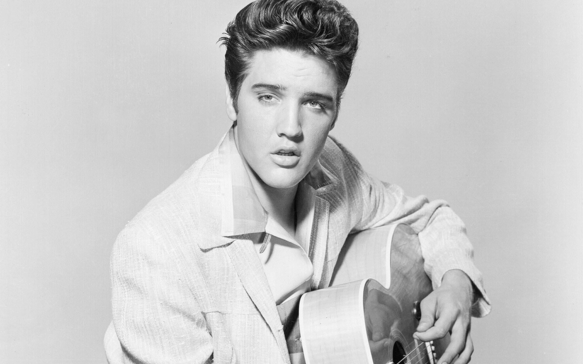 Elvis Presley, singer, musician, bw, black And White, people