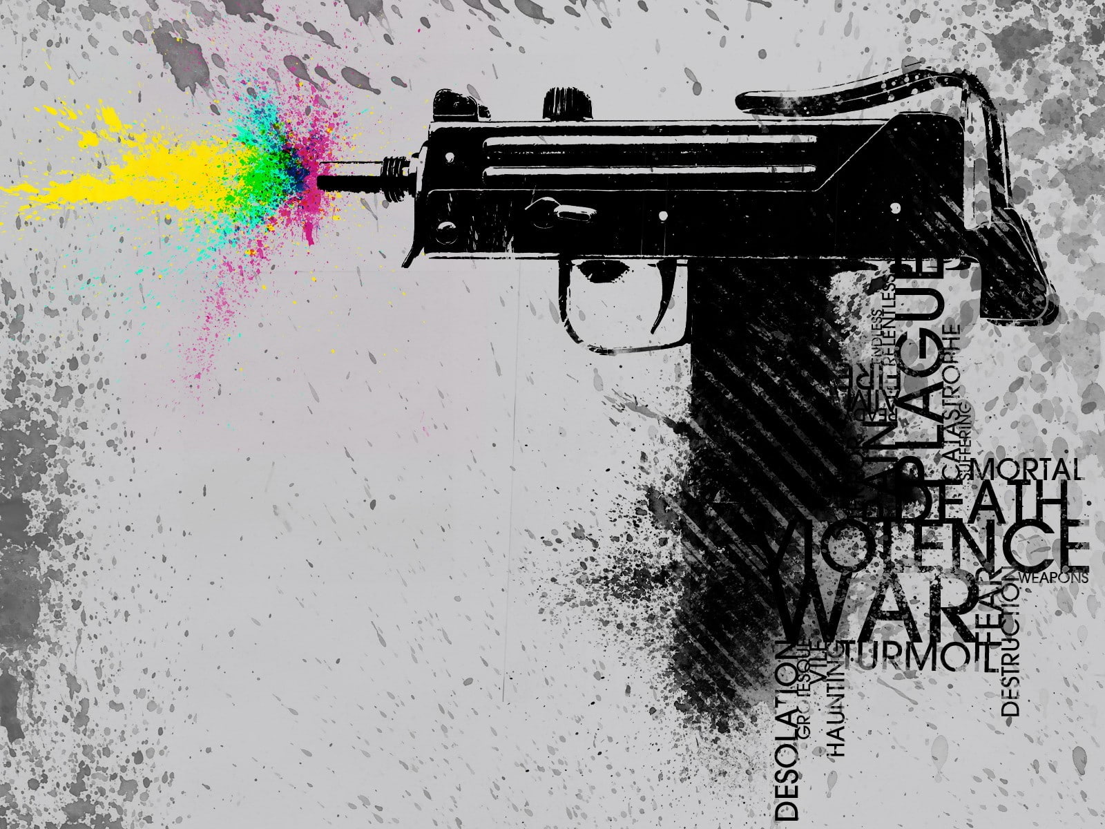 black Micro Uzi sub-machine gun illustration, color, vector, Weapons
