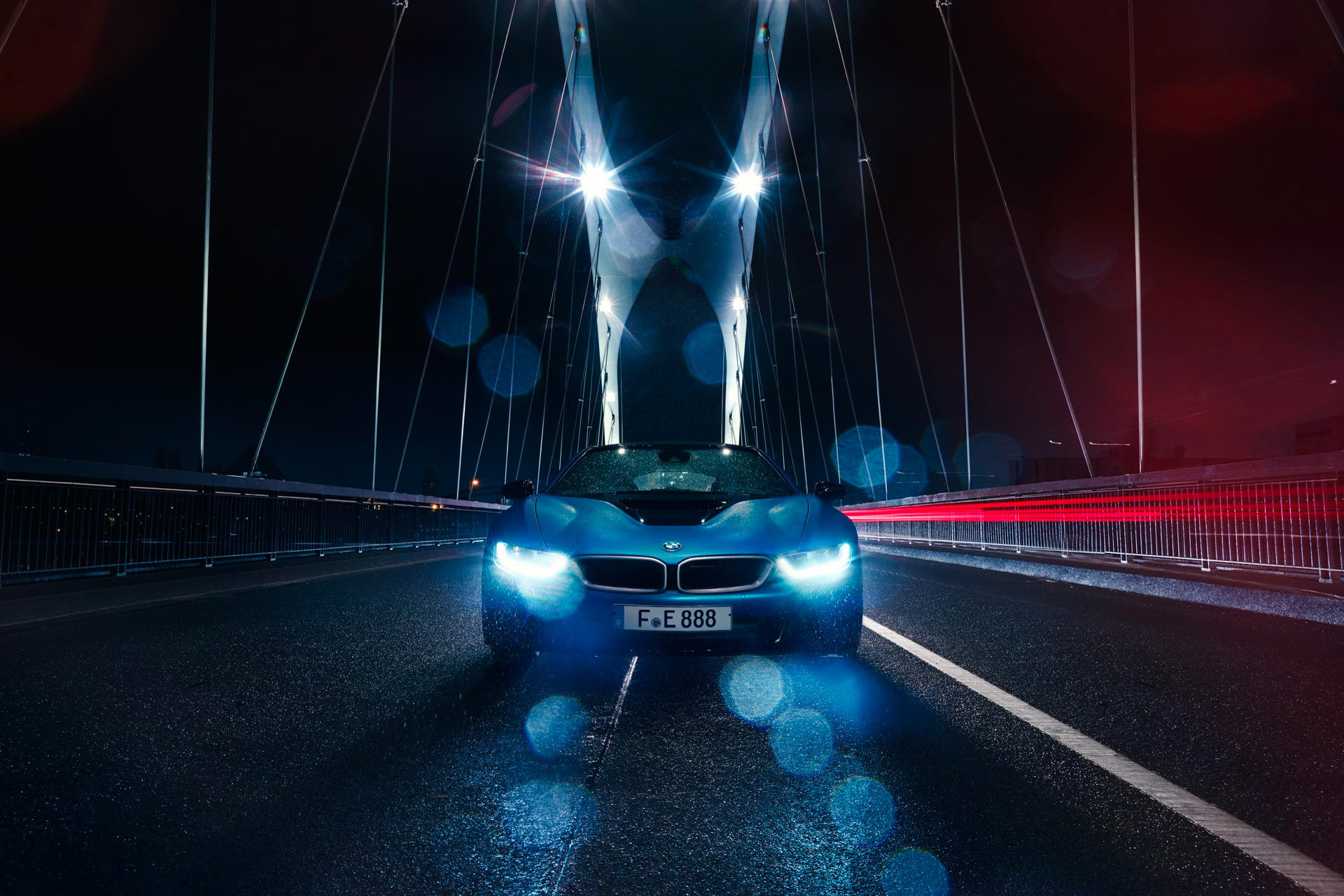 white car headlights, BMW, Blue, Front, Bridge, Color, Rain, Sport