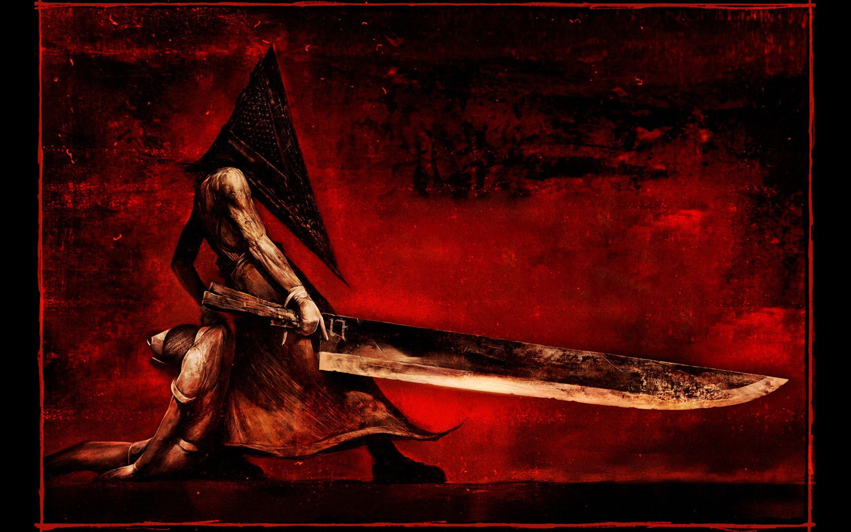 swordsman painting, Silent Hill, Pyramid Head, video games, auto post production filter