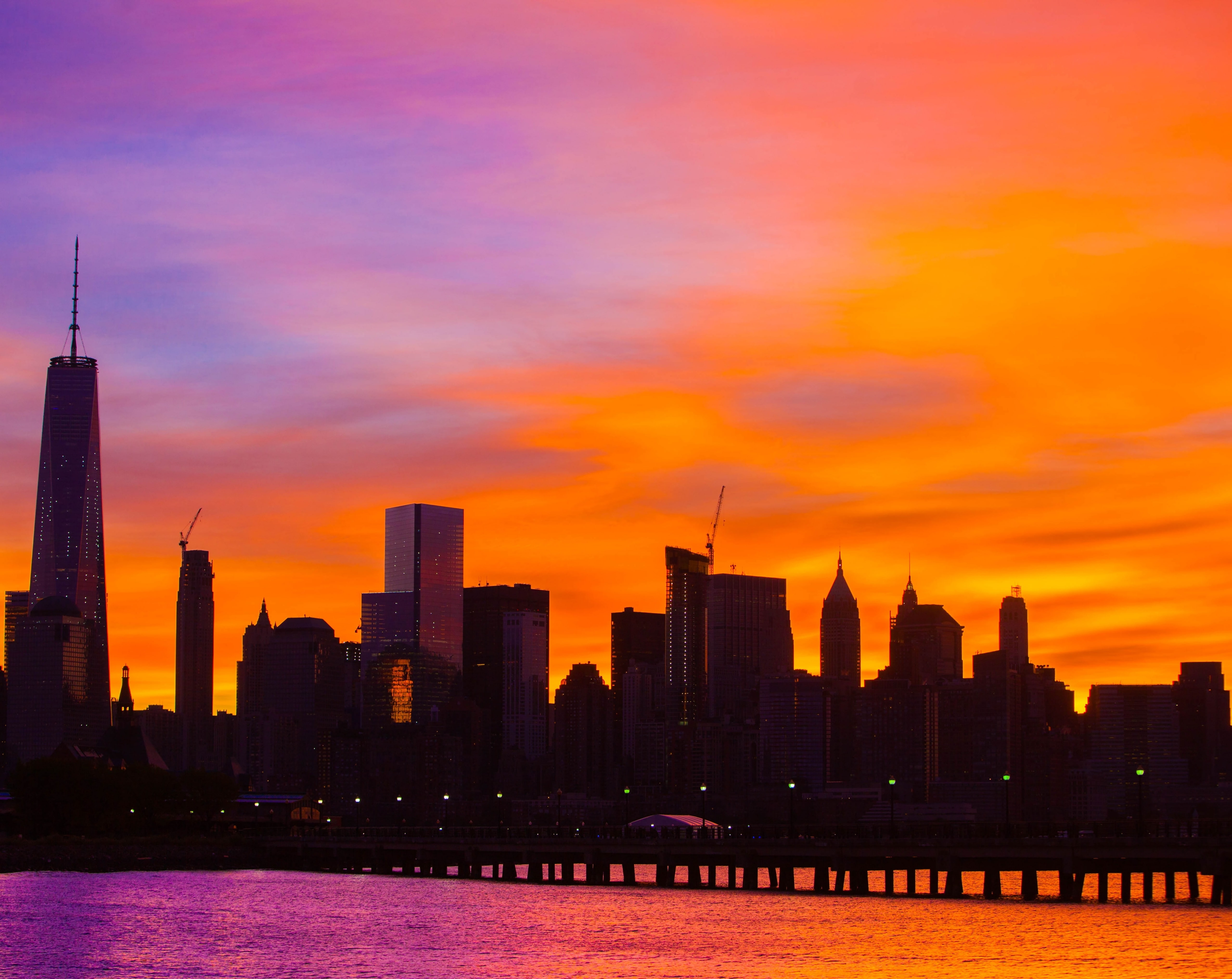 New York City sunrise, landscape photo of buildings, United States