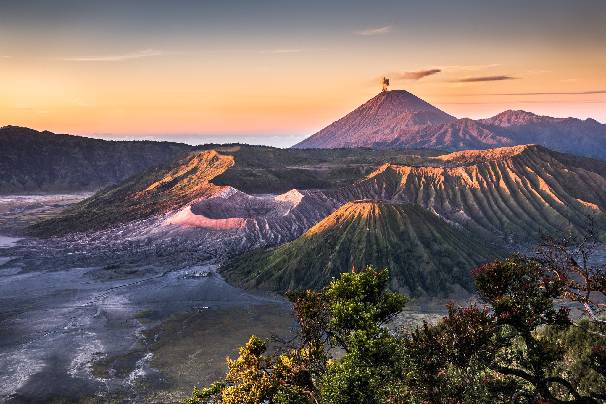 bromo, indonesia, landscape, mount, sunset, volcano