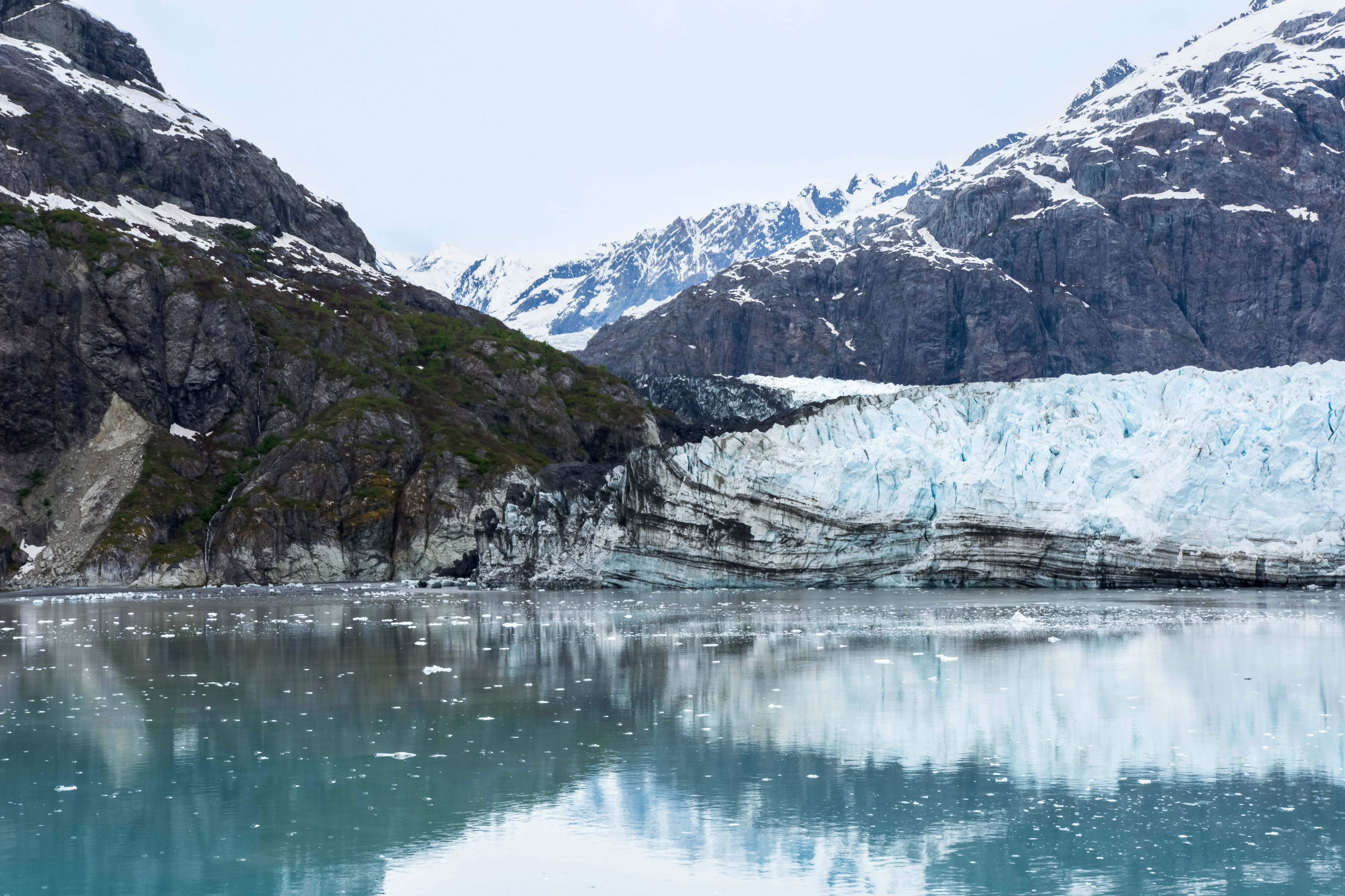 body of water and mountain, alaska, margerie, bay, glacier, reflection
