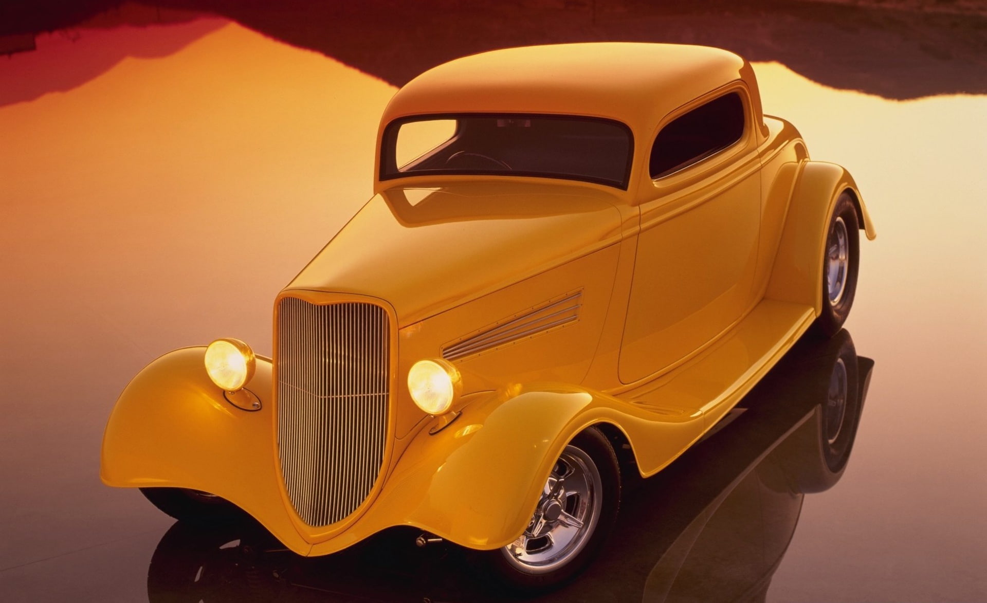Classic Hot Rod Car, classic yellow coupe illustration, Motors