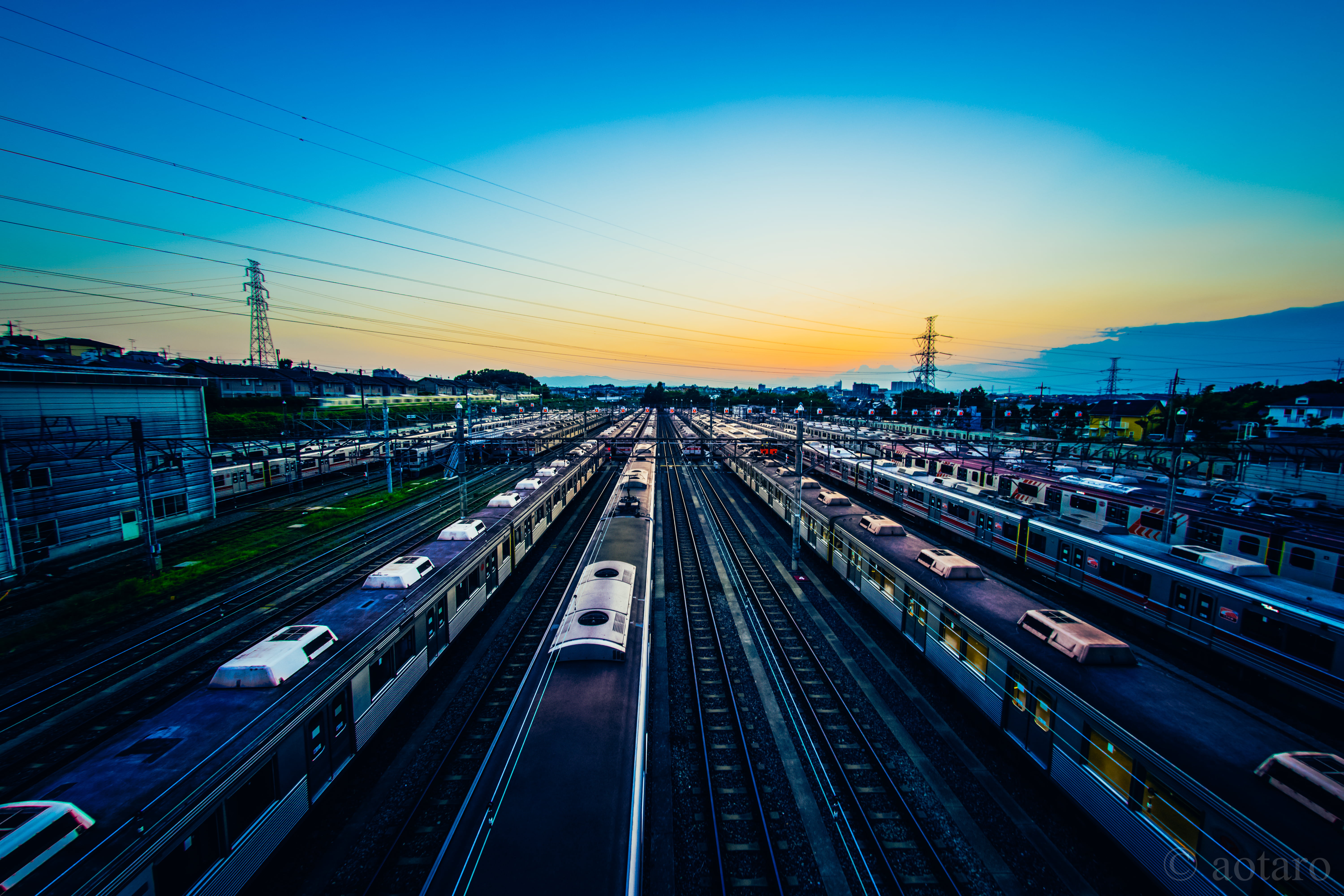 timelapse photography of trains, Sunset, blue hour, Classification Yard