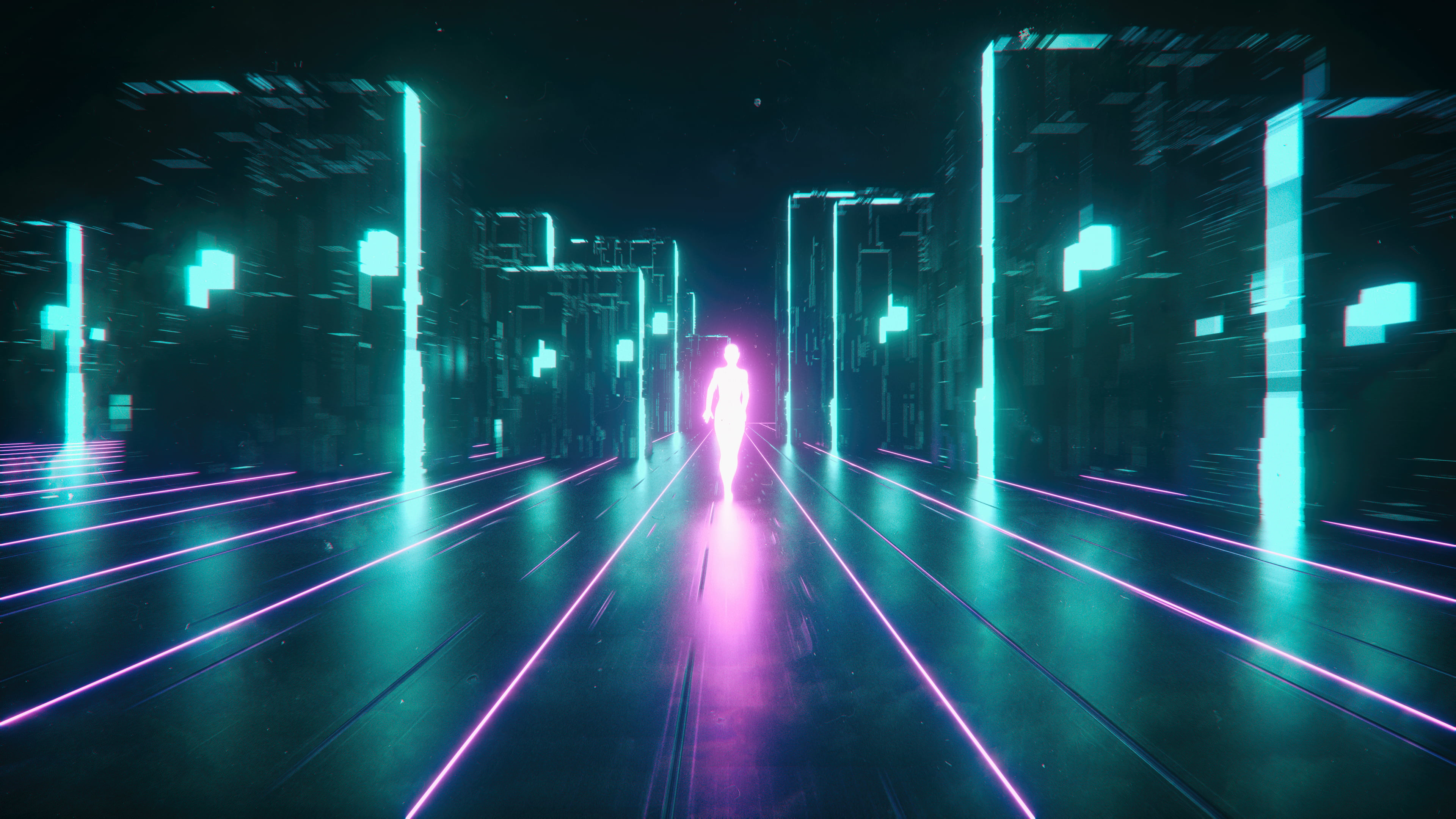 pink and teal digital wallpaper, neon, cyberpunk, illuminated