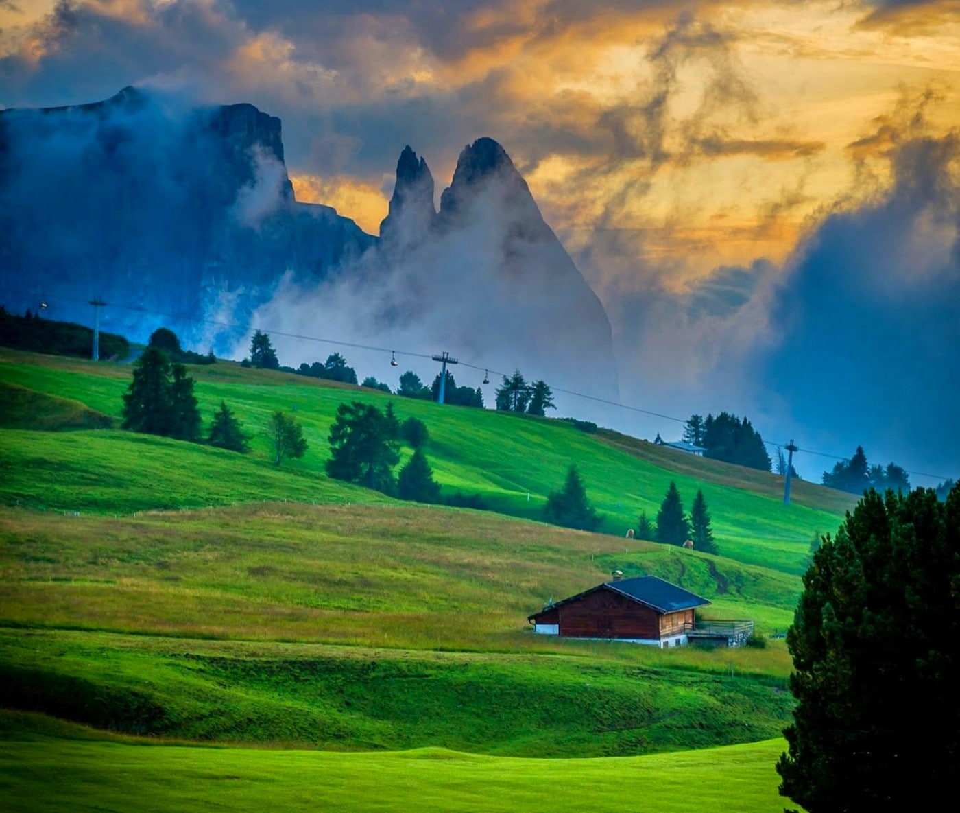 nature, landscape, Dolomites (mountains), sunset, Italy, cabin