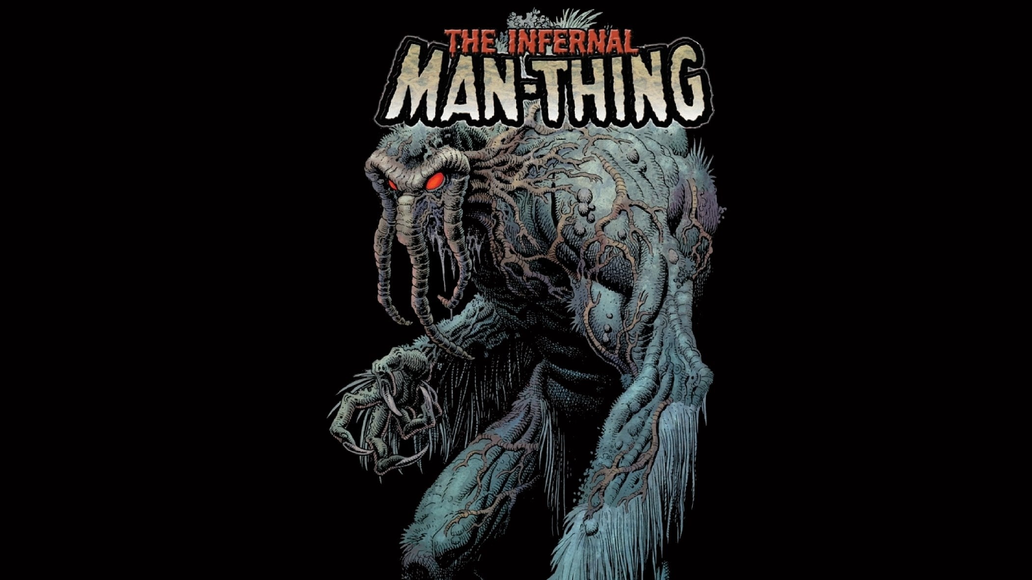 the infernal man thing, text, western script, black background