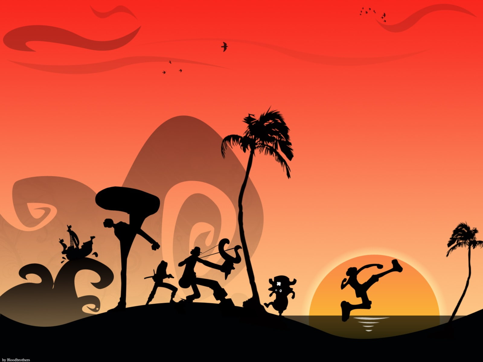 One Piece, Monkey D. Luffy, Tony Tony Chopper, Sanji, silhouette