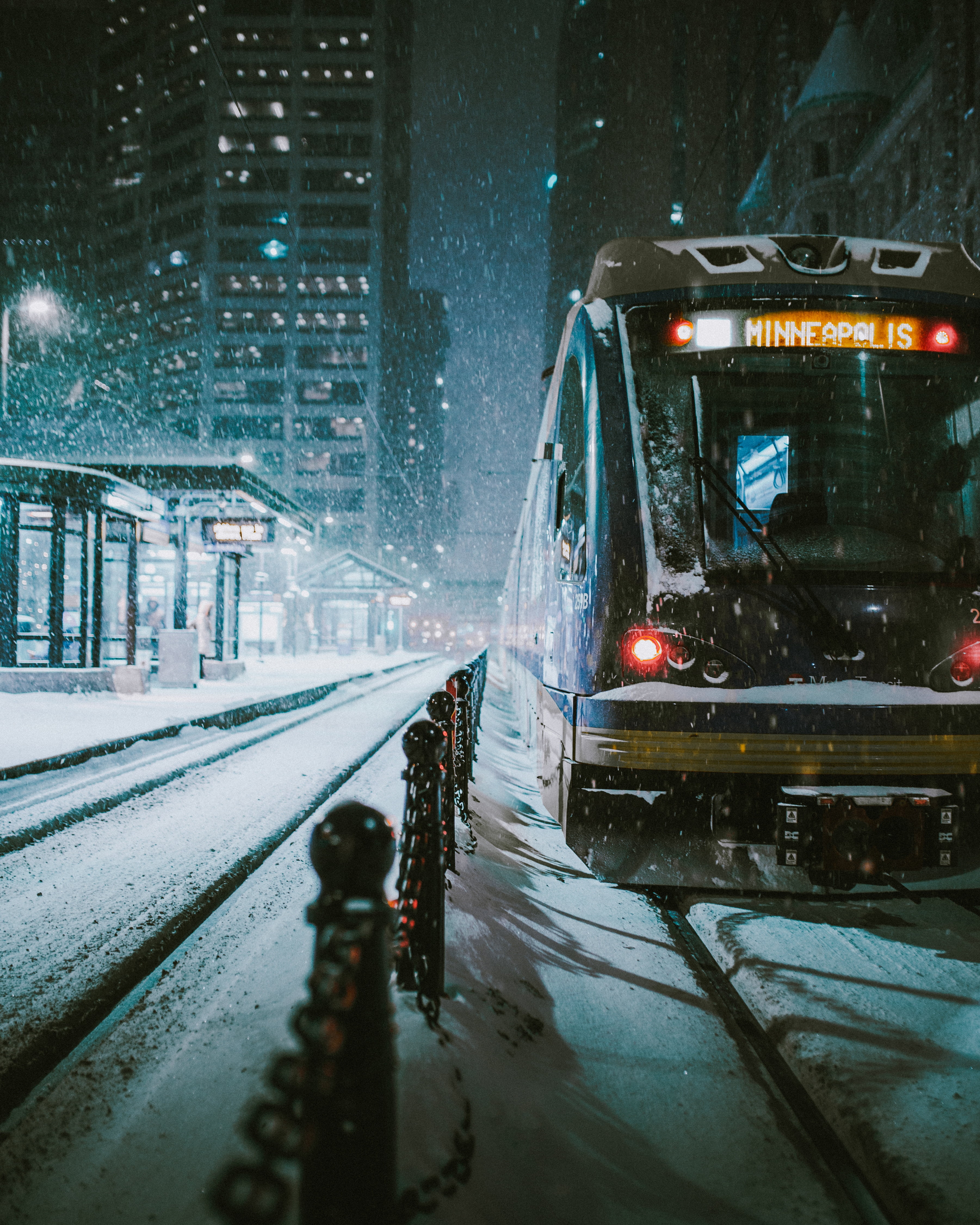 winter, cold, tram, snow, Minneapolis