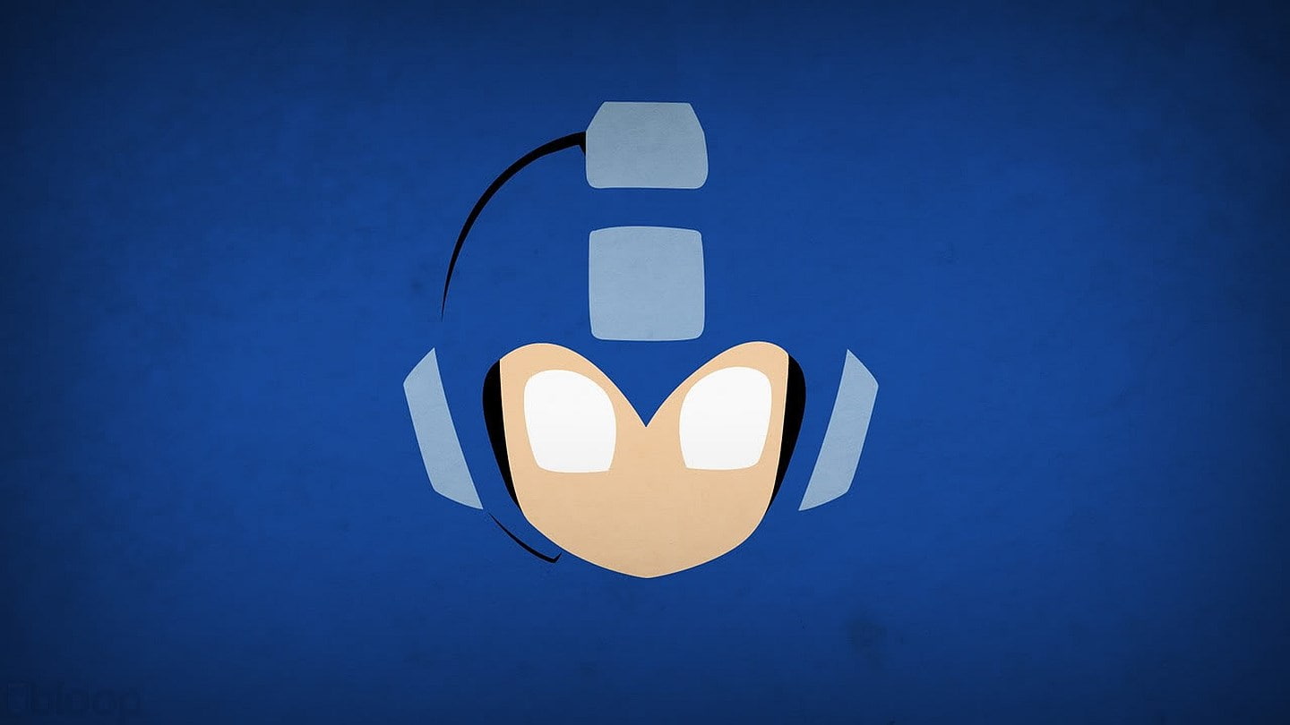 mega man, blue, blue background, colored background, indoors