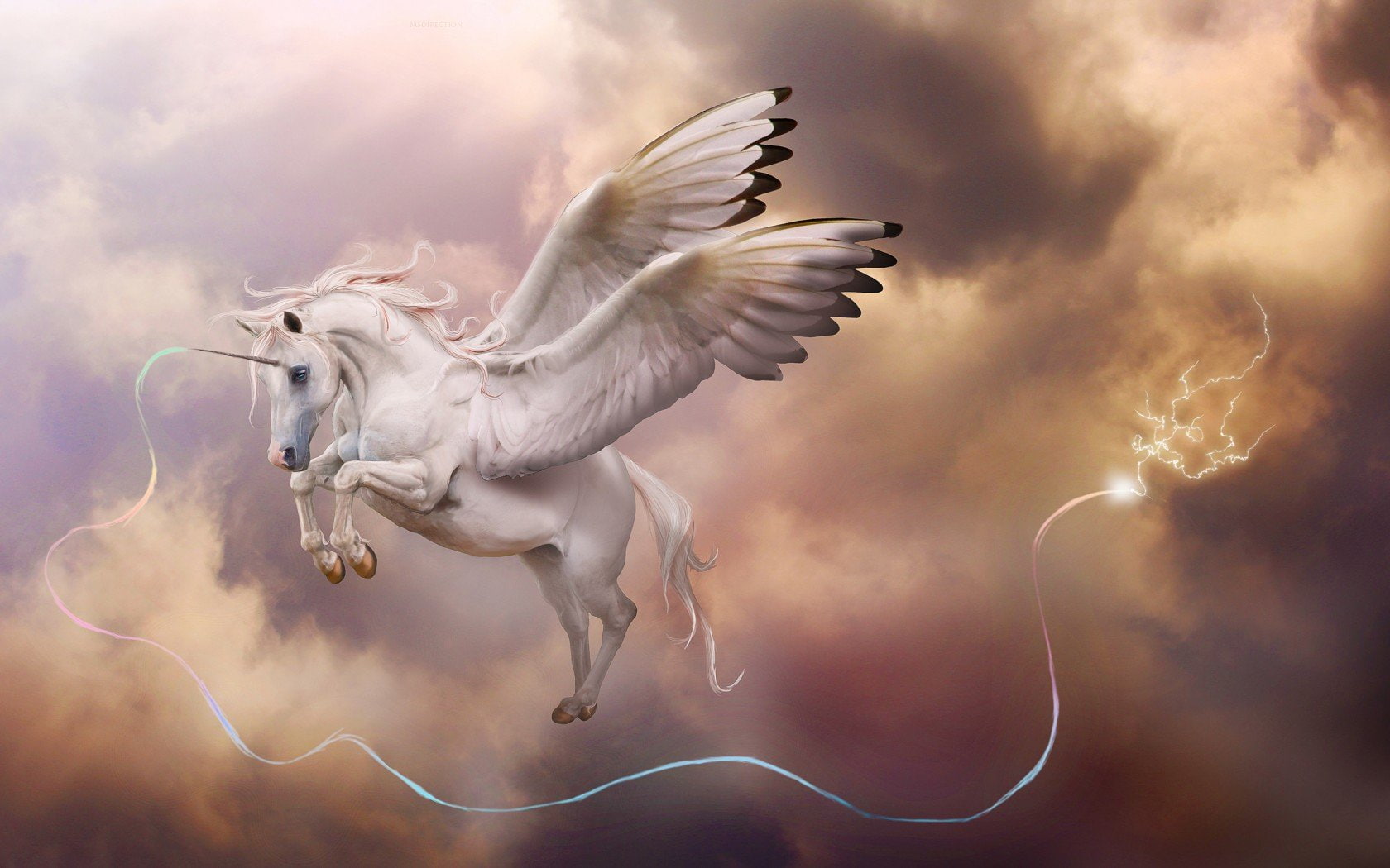 art, clouds, Horn, in, Lightning, Magic, Pegasus, sky, storm
