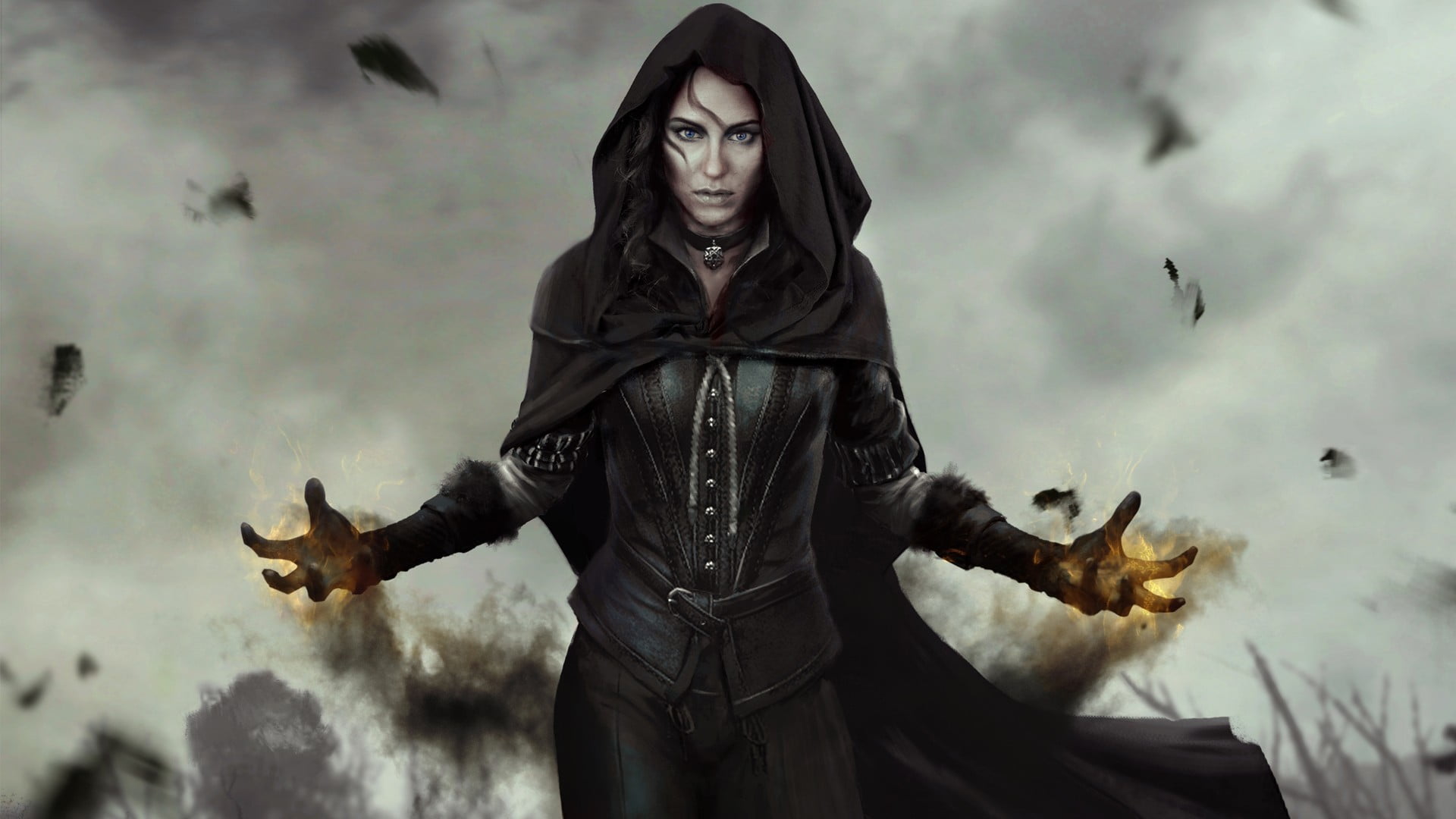 women's black leather cape, The Witcher 3: Wild Hunt, Yennefer of Vengerberg