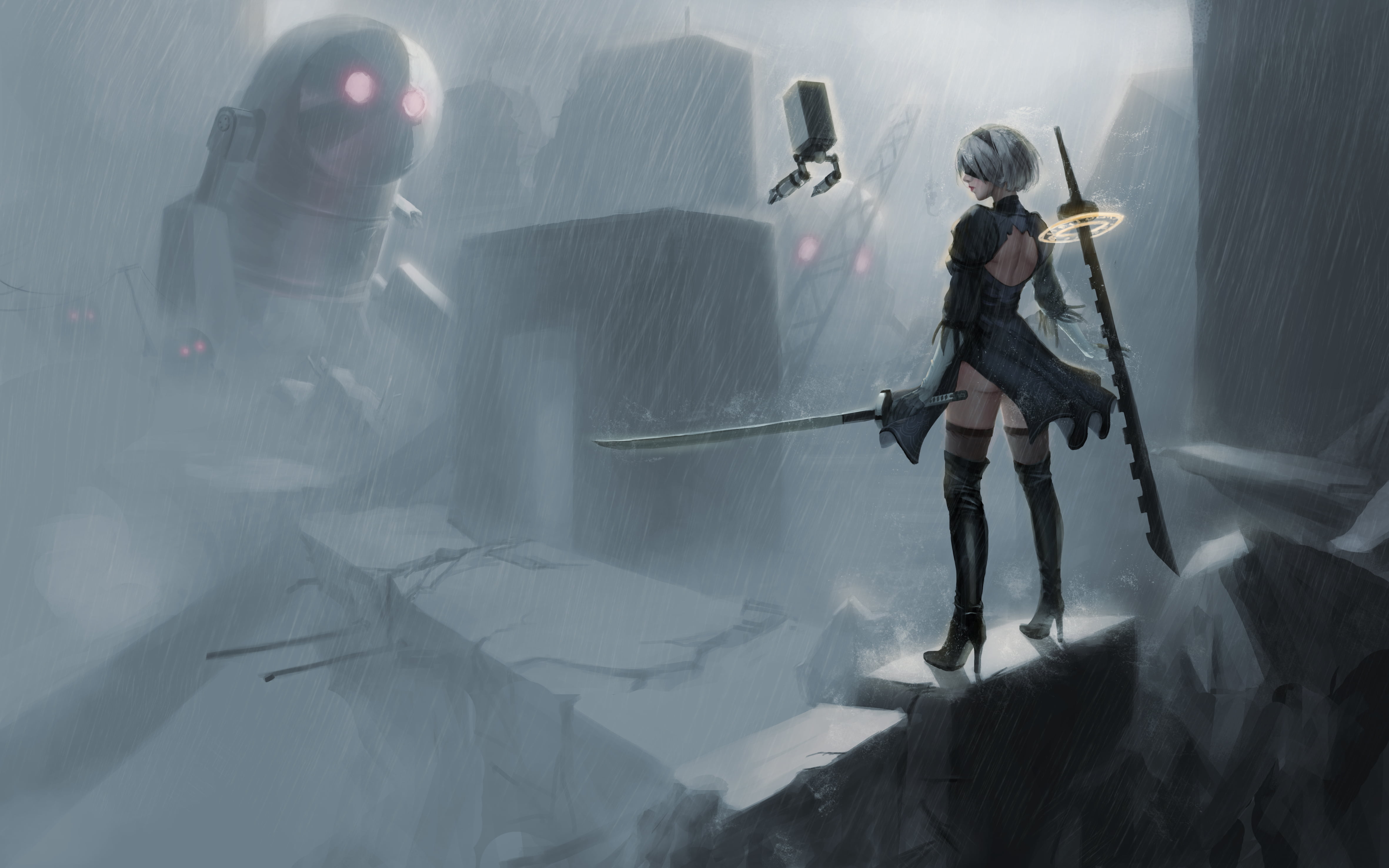 Free Download Hd Wallpaper White Haired Female Anime Character 2b Nier Automata Fan Art 8377