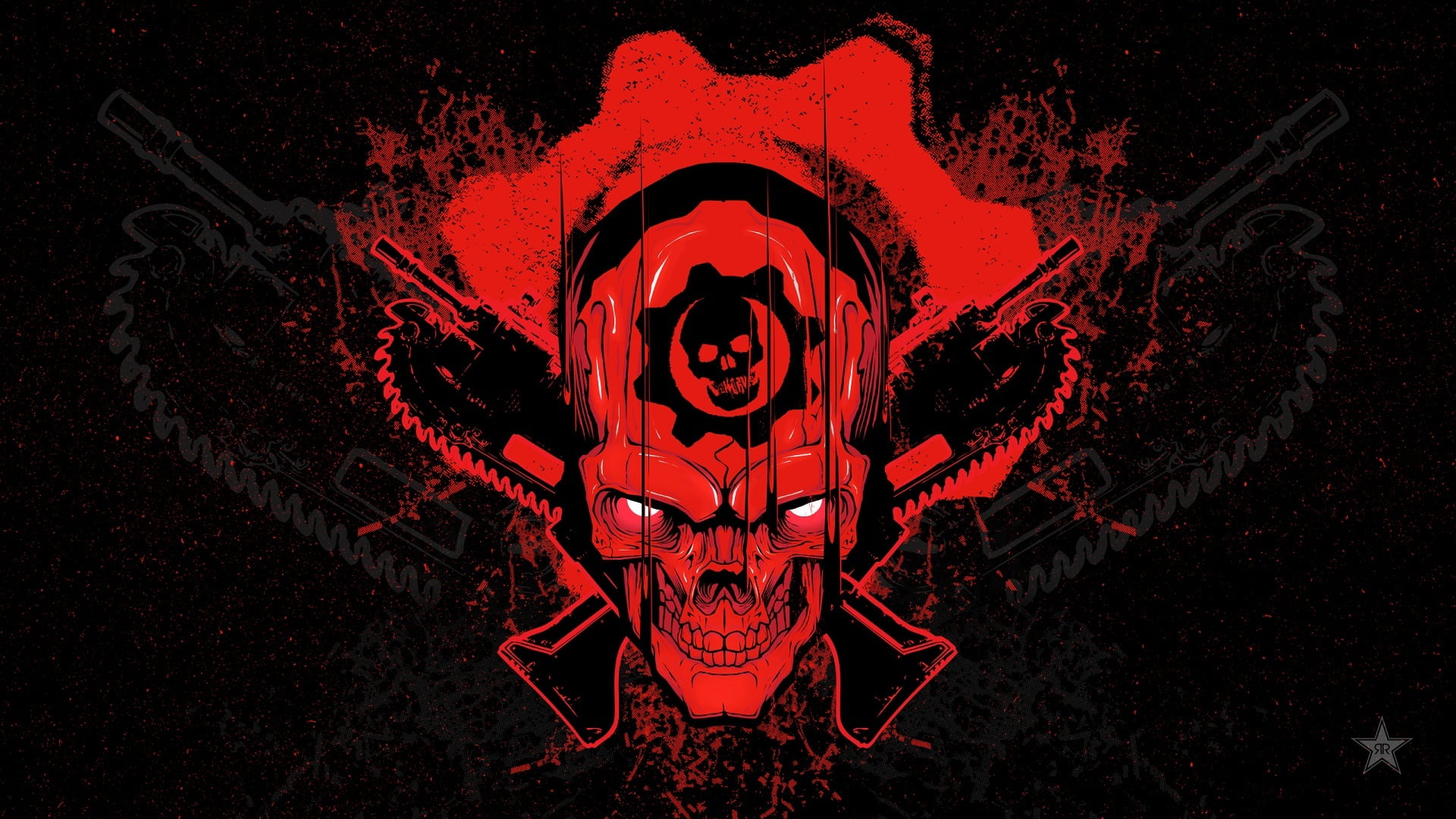 red skull illustration, Look, Emblem, Gears of War, Saw, Weapons