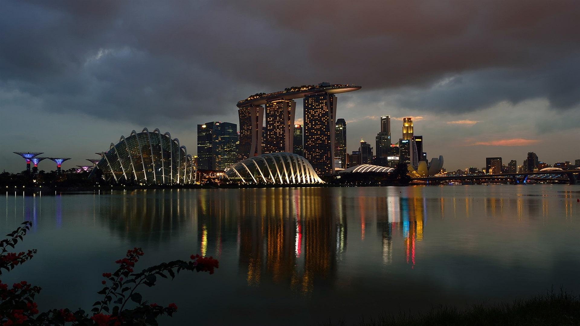Singapore, Marina Bay Sands, night, lights, buildings, casino