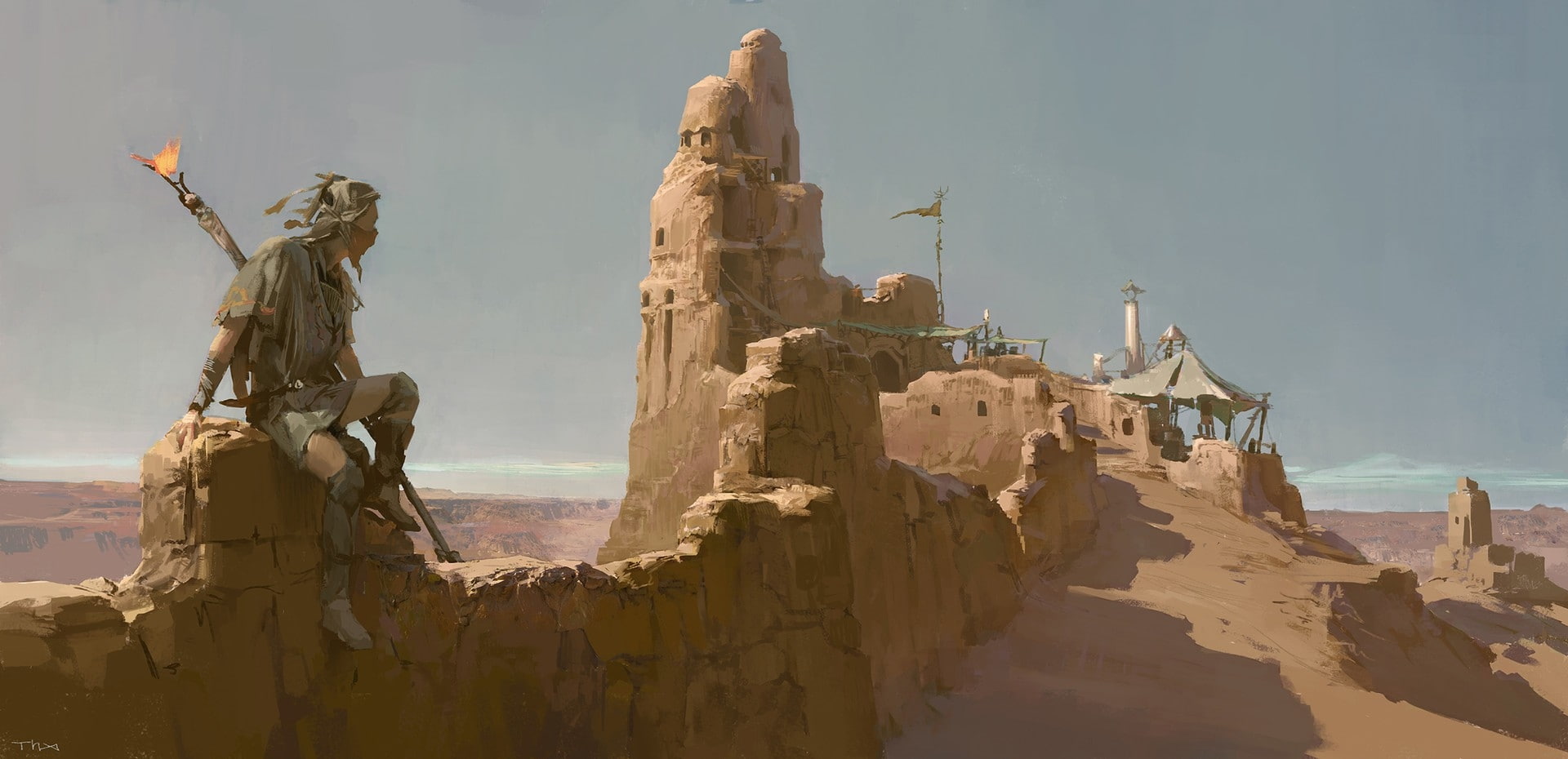 desert, tower, painting, Fantasy, nature, rock formation, solid