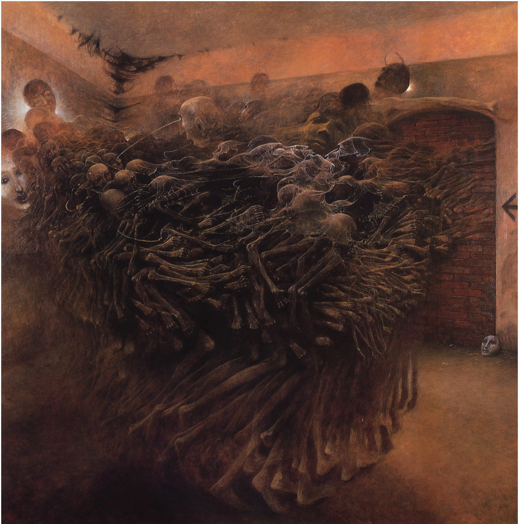Zdzisław Beksiński, Artwork, Dark, Skeletons, Face On Ground