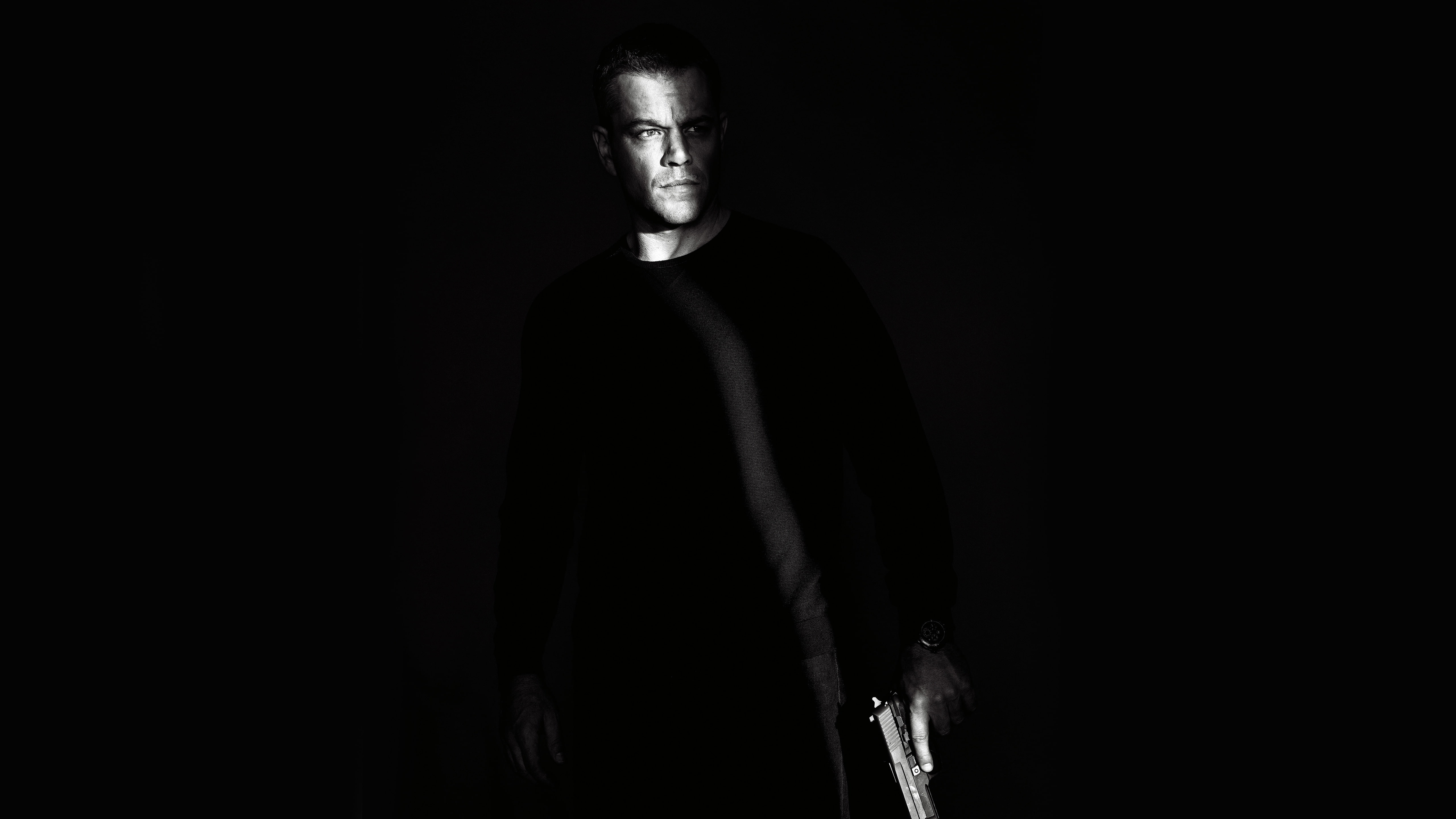 2016, Matt Damon, 5K, Jason Bourne, black background, one person