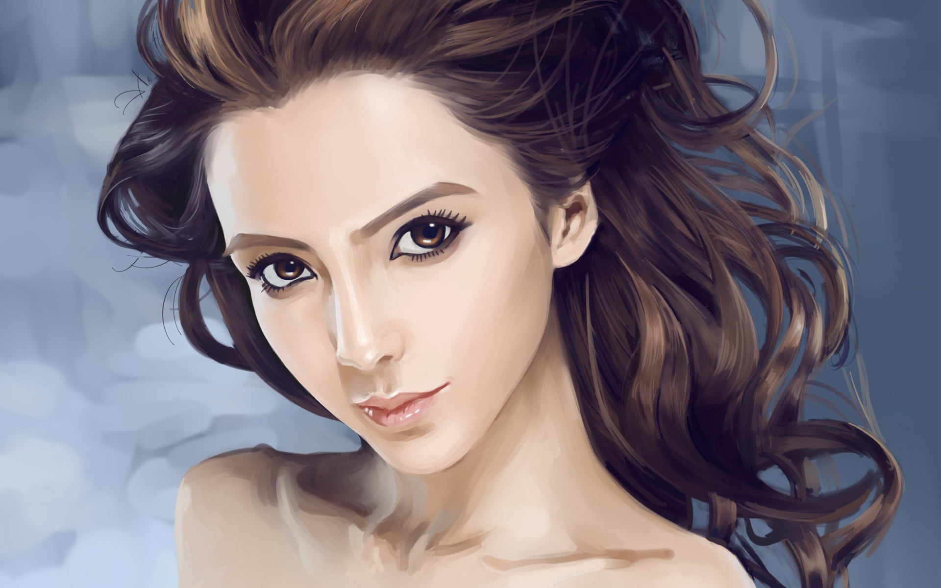girl with brown hair illustration, art, face, eyes, portrait
