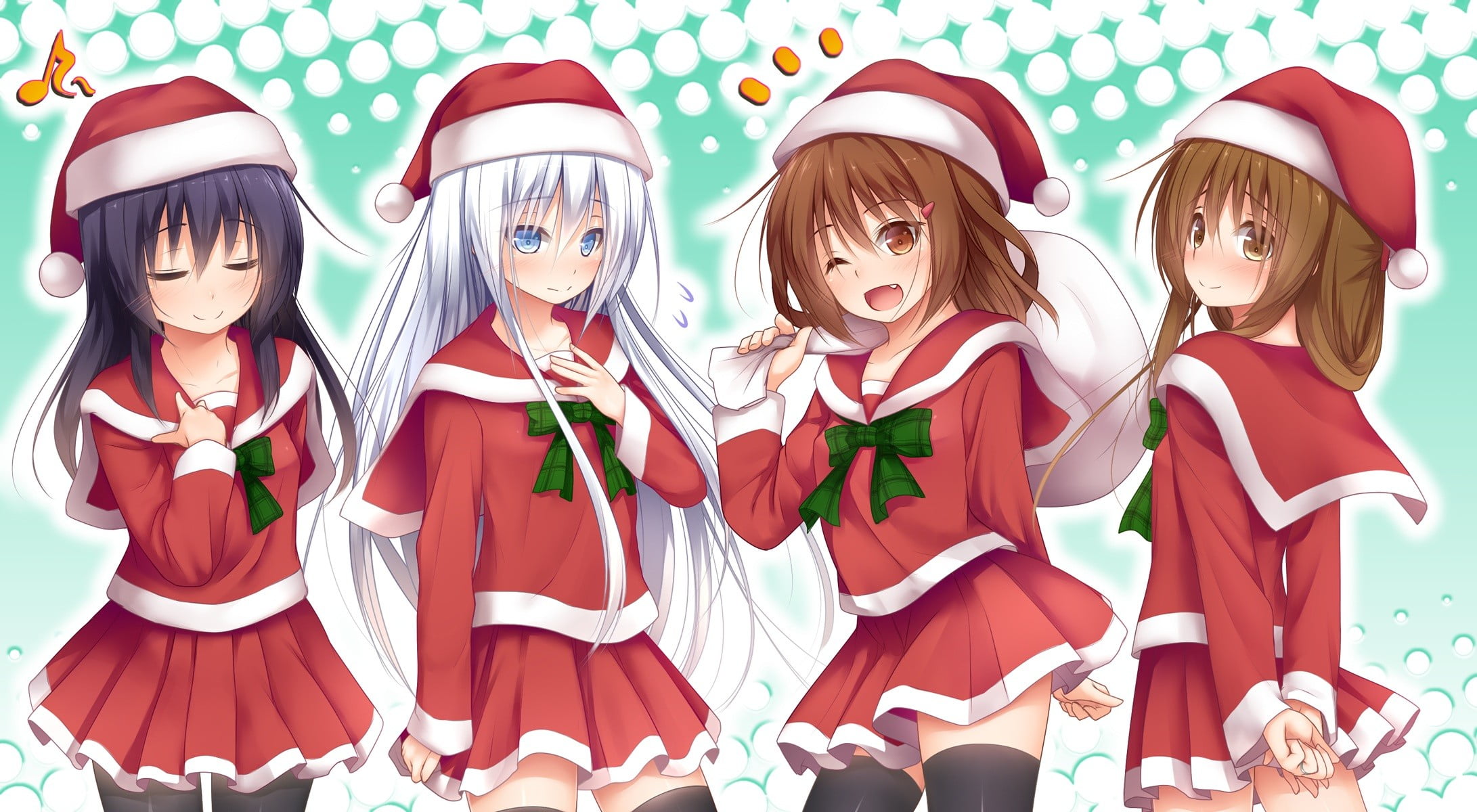four female anime characters wallpaper, Christmas, anime girls