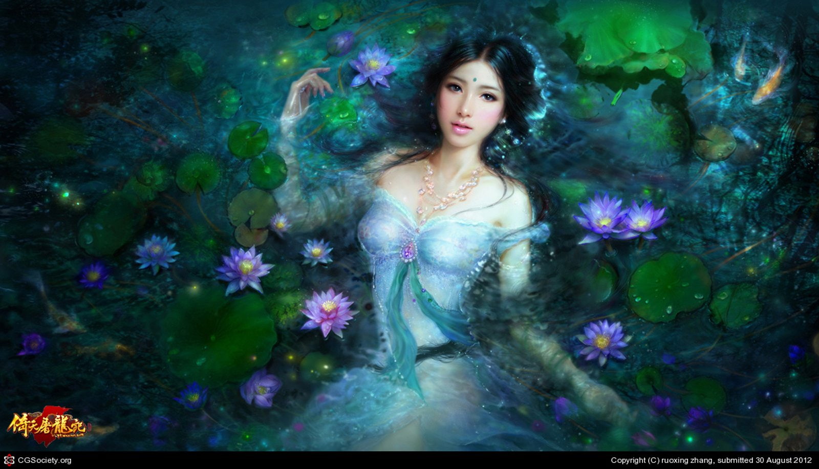 Beautiful, dress, fairy, fantasy, flower, girl, Lotus, Magic