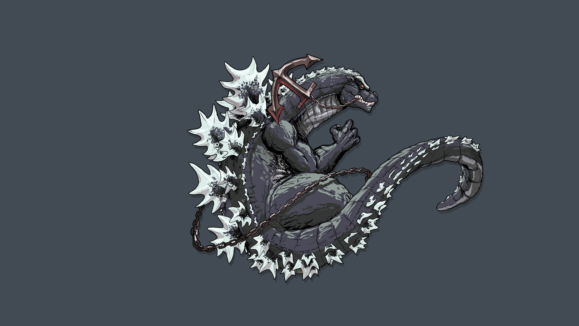 monster, dinosaur, tail, Godzilla, anchor