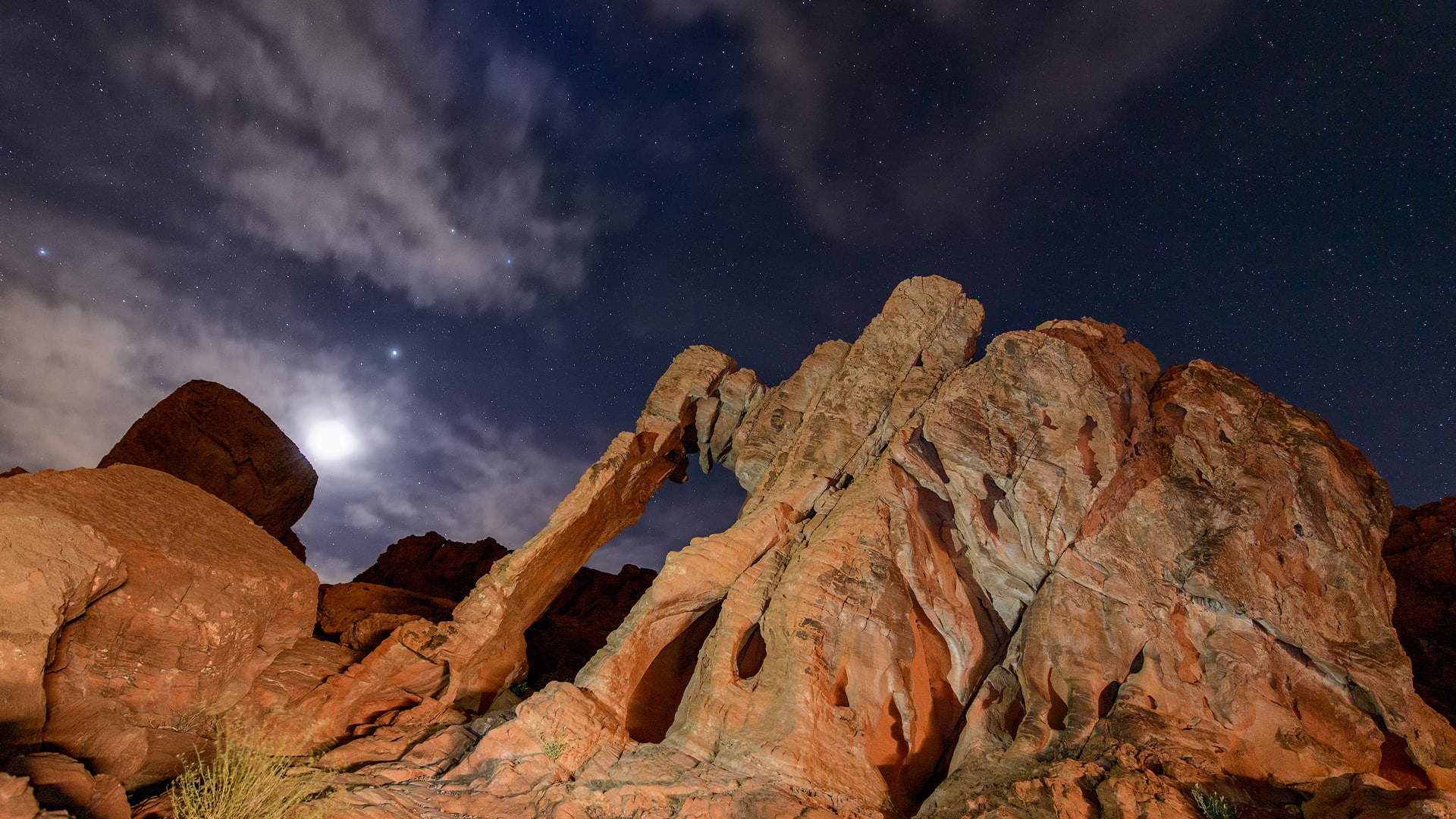 Rock Stone Desert Stars Night Moonlight HD, nature