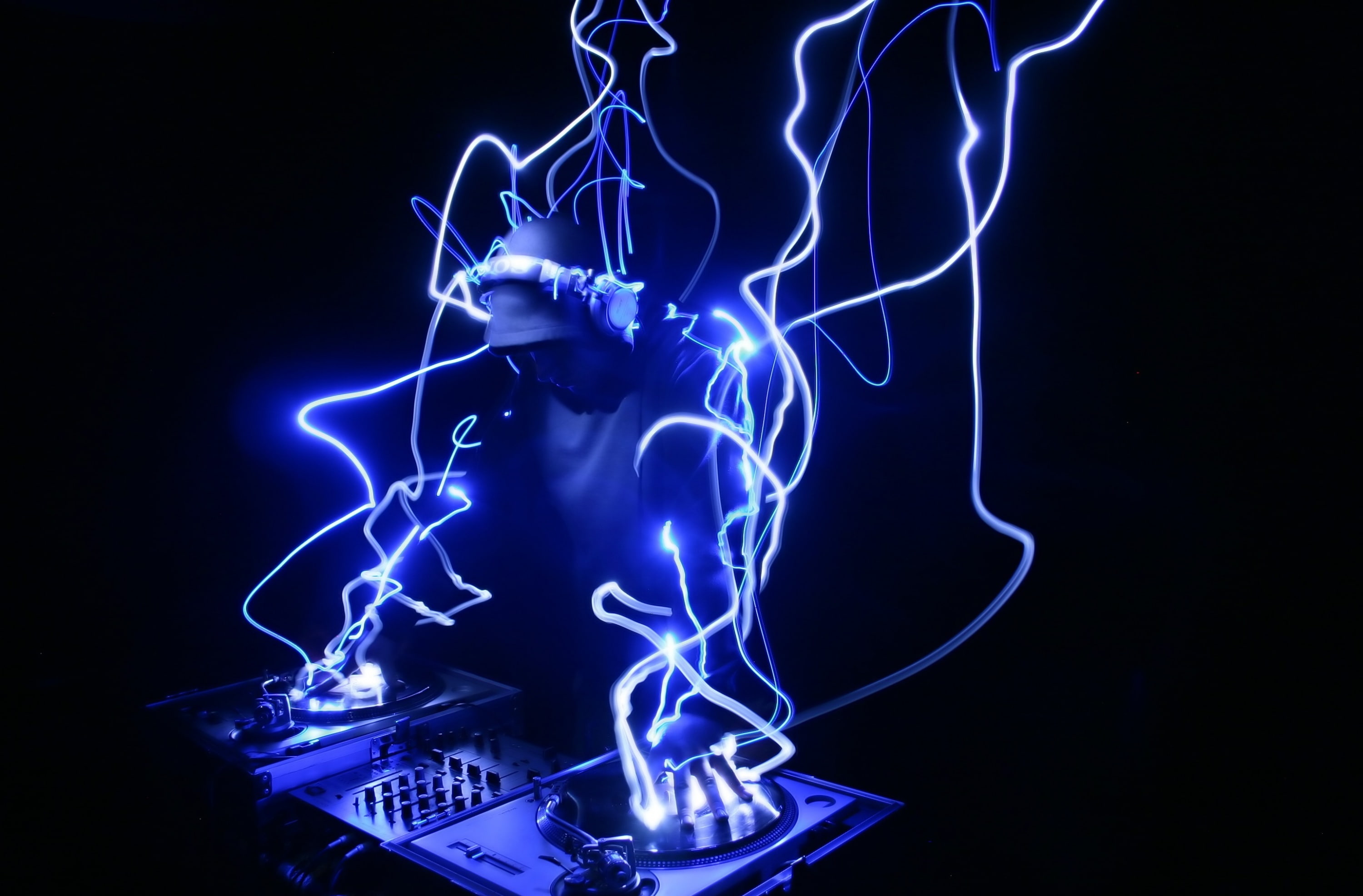 Music DJ, DJ digital wallpaper, illuminated, black background