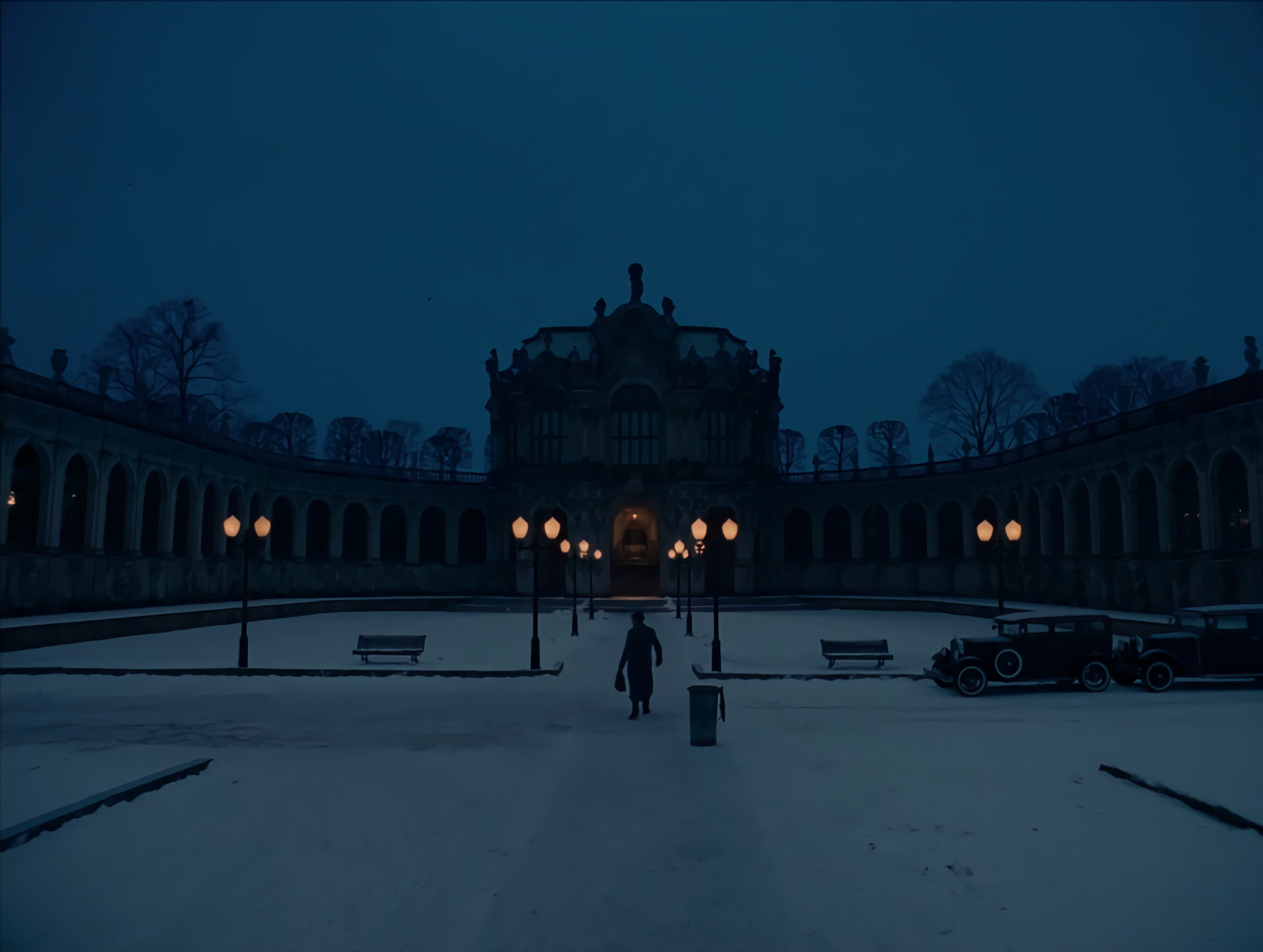Movie, The Grand Budapest Hotel, Building, Courtyard, Night
