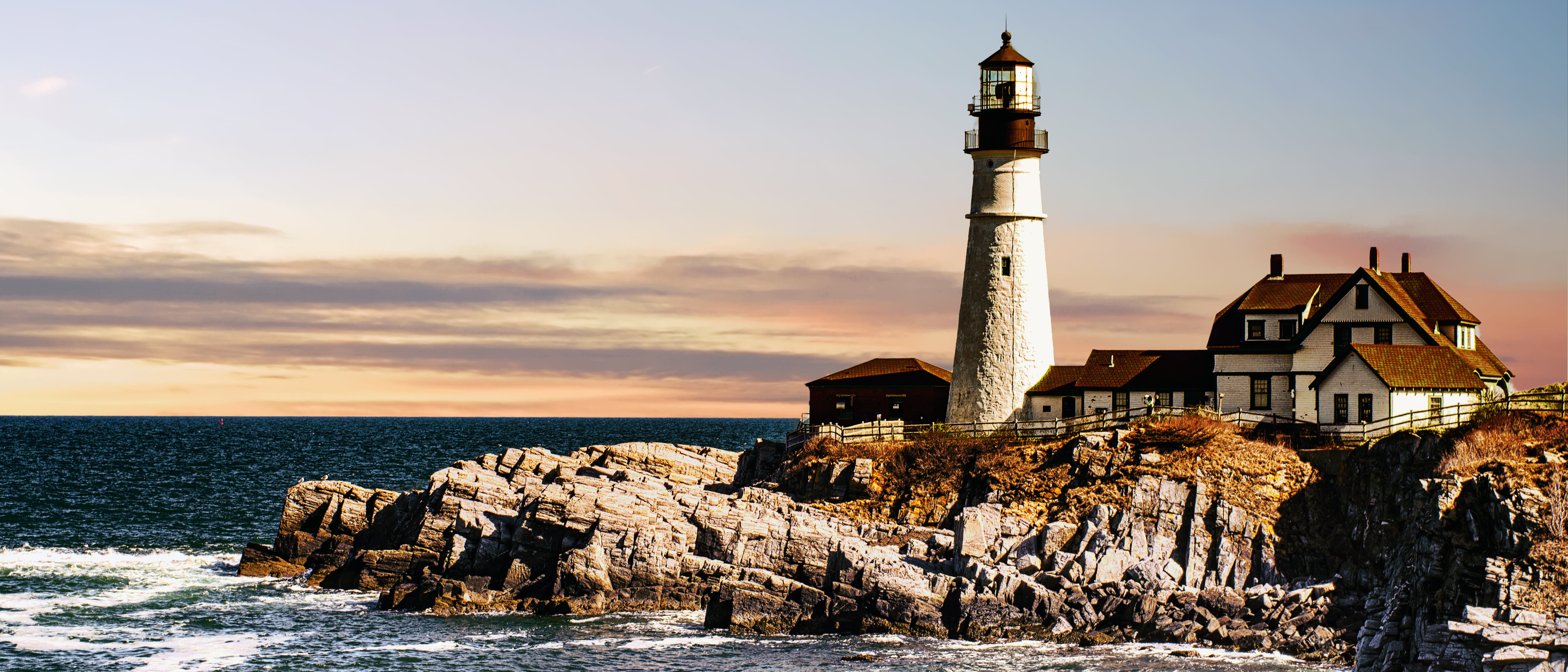 Portland Head Light, Maine, sunset, lighthouse, coast