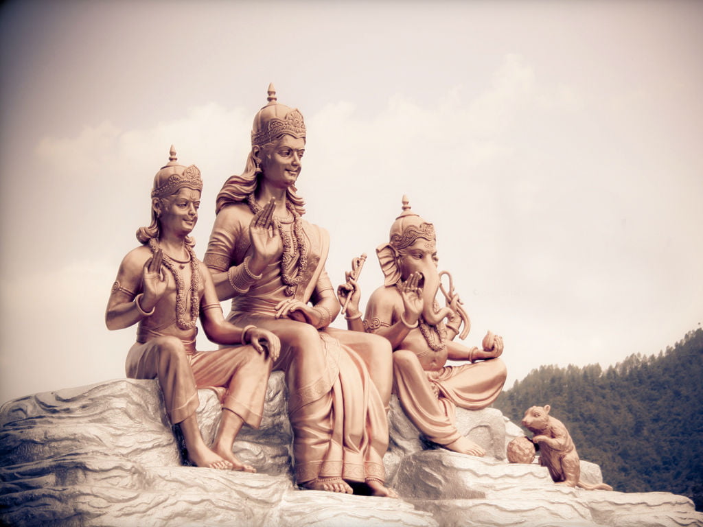 Mahadev Family, three Hindu god statues, Lord Shiva, ganesha