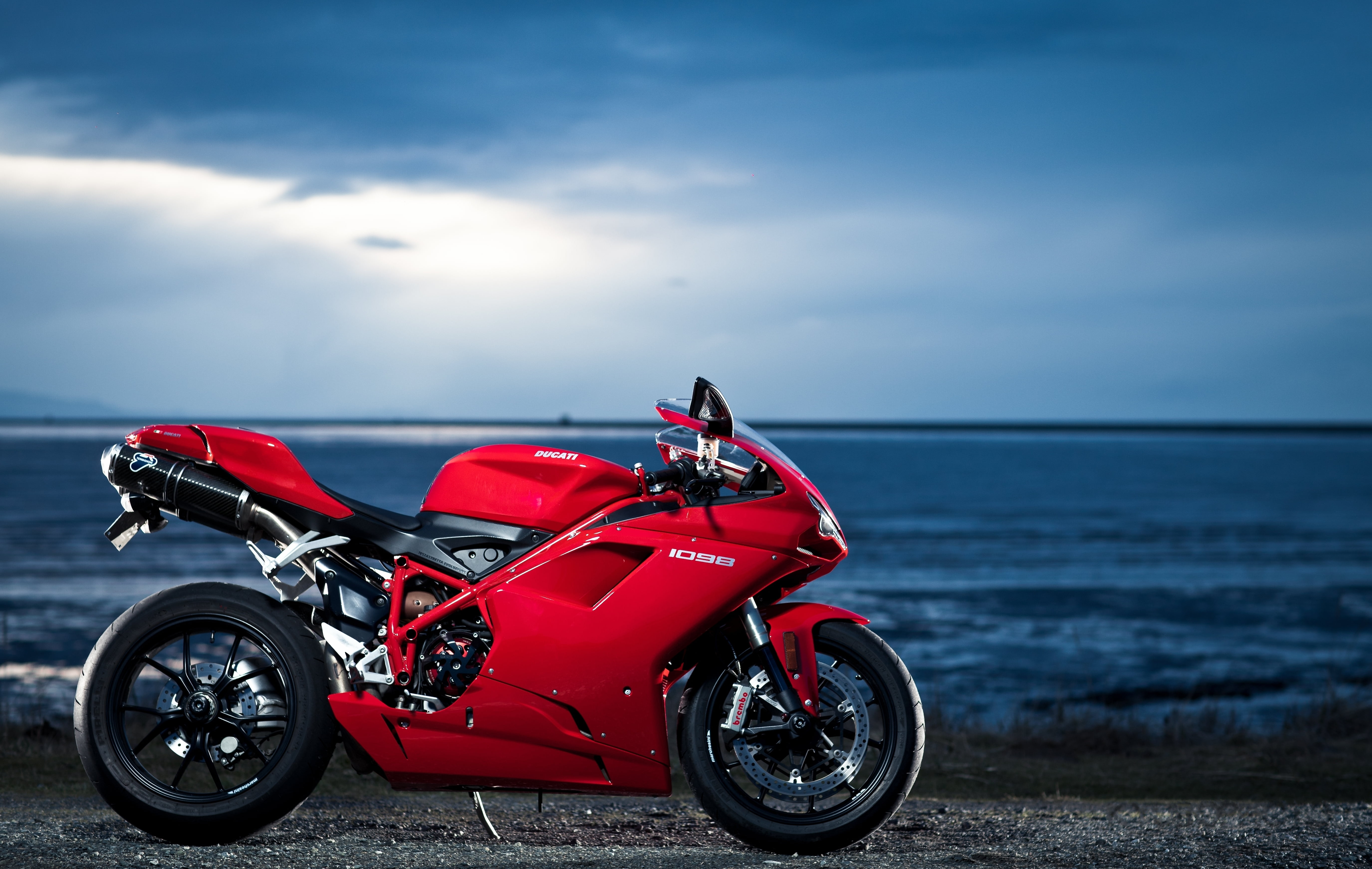 red sports bike, ducati, 1098, motorcycle, sea, speed, outdoors