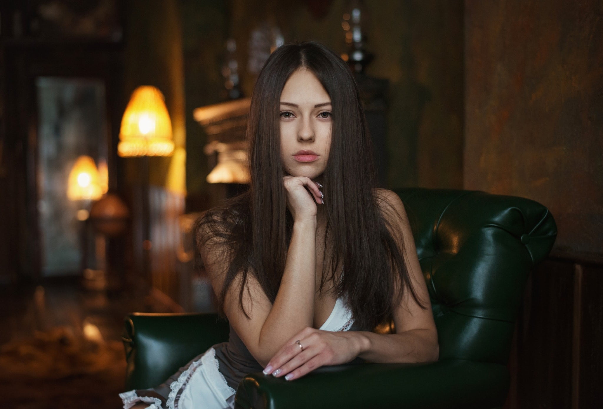 Catherine Timokhina, women, Maxim Maximov, portrait, long hair