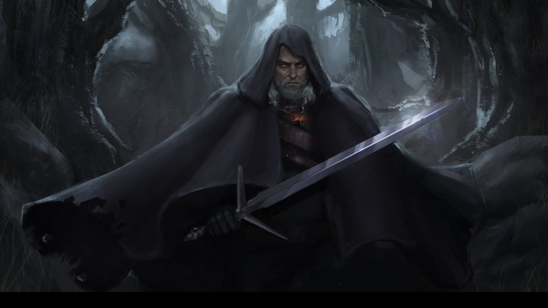 man wearing cloak holding sword digital wallpaper, art, game