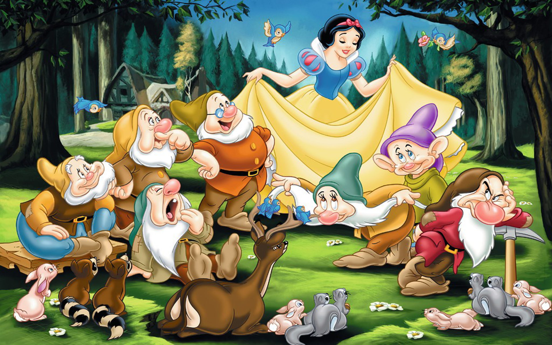 Snow White And The Seven Dwarfs Characters Dopey Sneezy Bashful Grumpy Sleepy Happy And Doc Desktop Wallpaper Hd 1920×1200