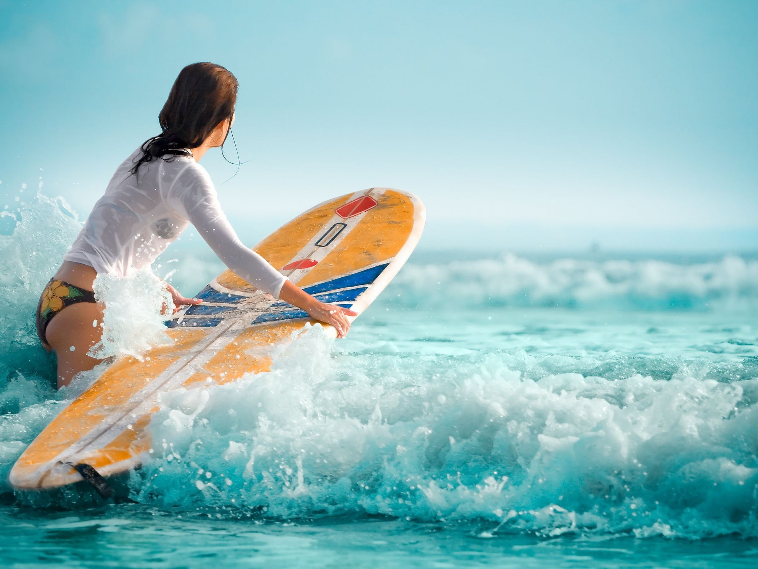 Beach, Girl, Surfboard