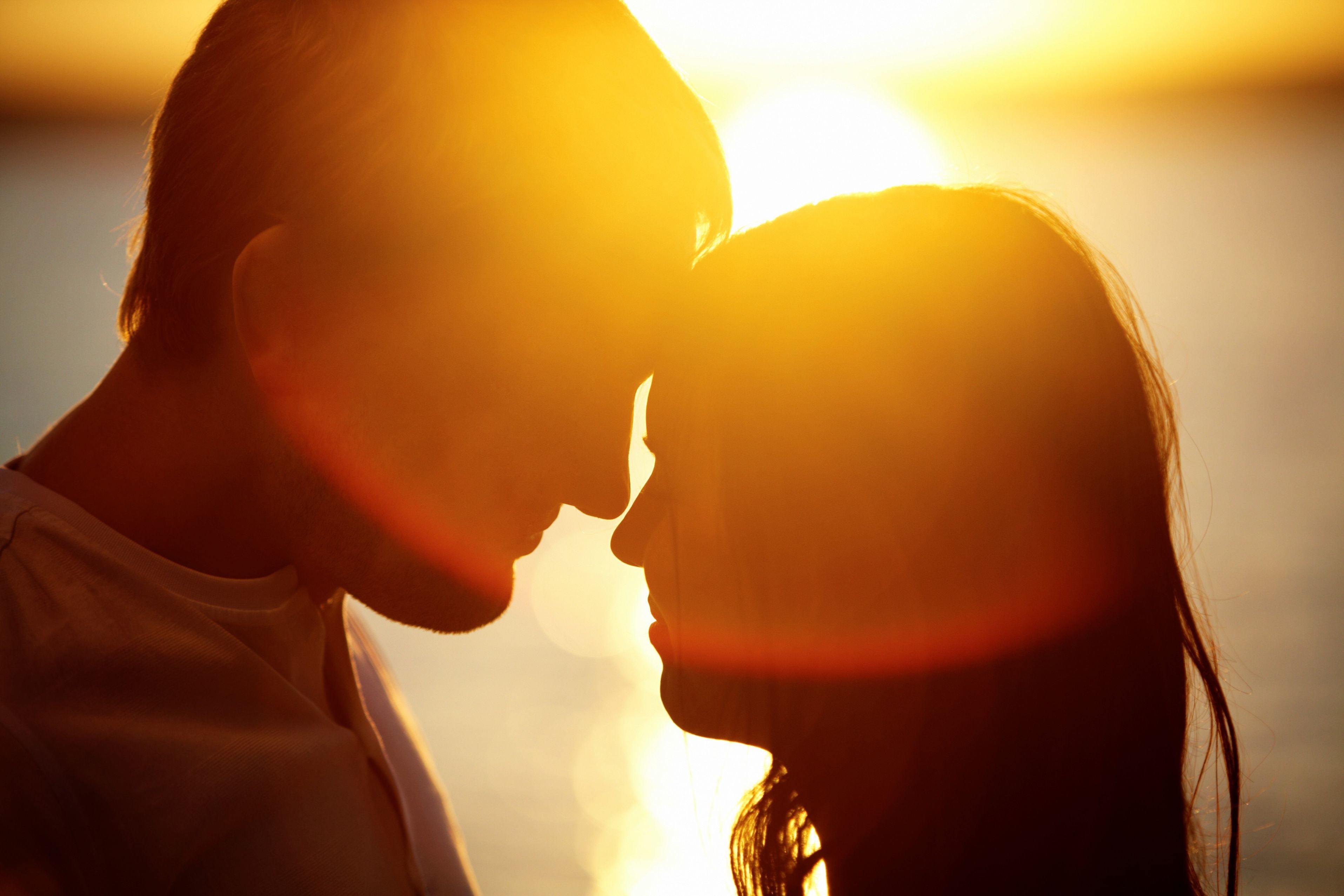 couple facing each other stock image, girl, the sun, love, joy