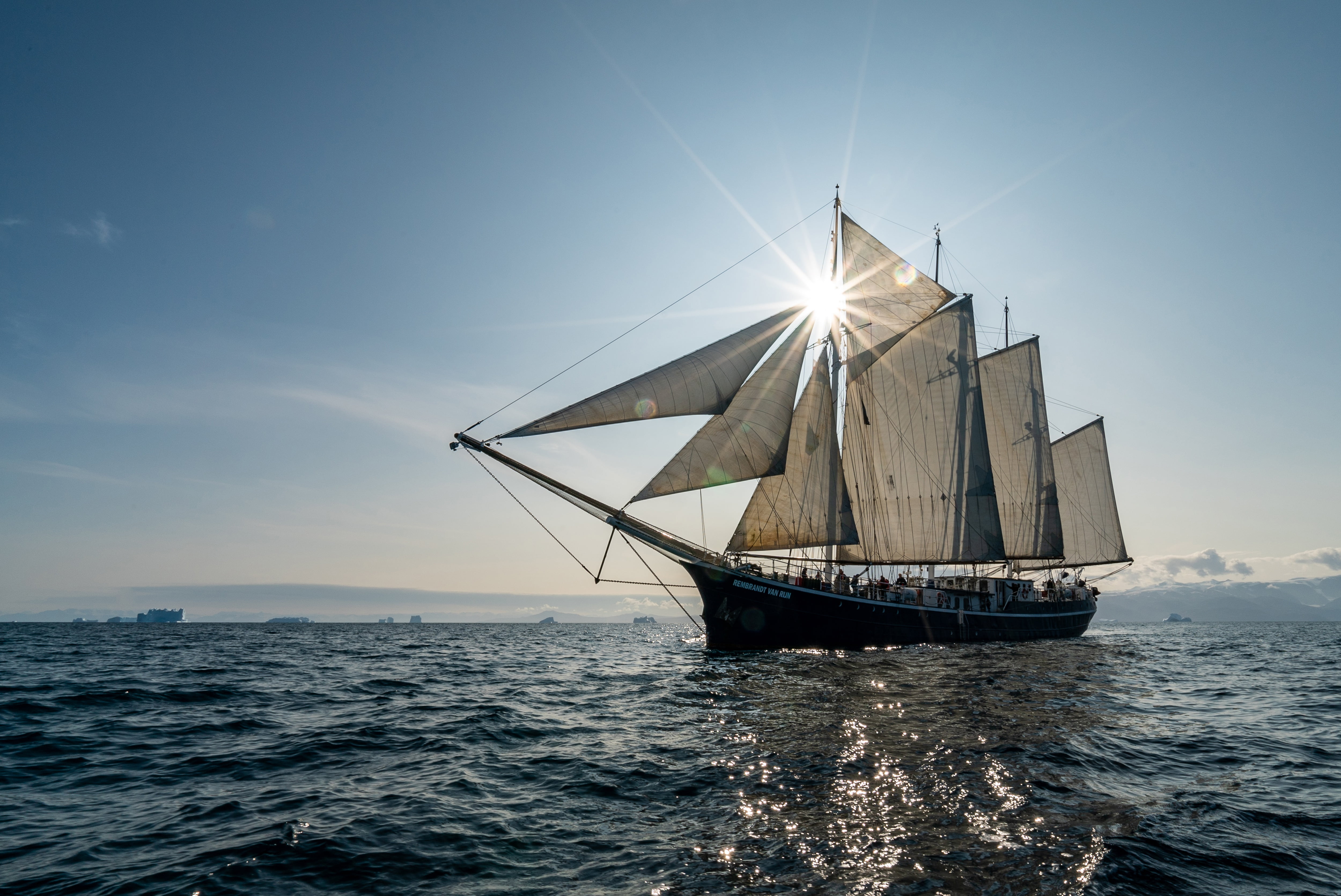 sea, sailboat, schooner, Rembrandt van Rijn