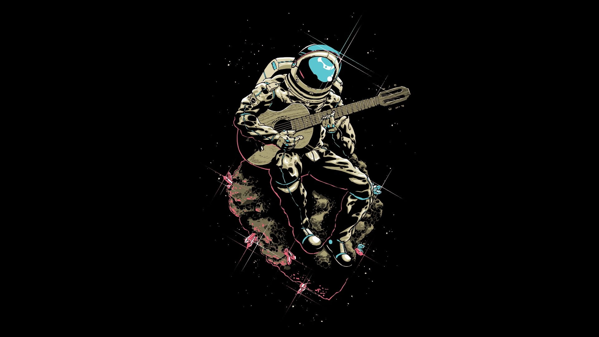 man holding guitar digital wallpaper, space, astronaut, musician